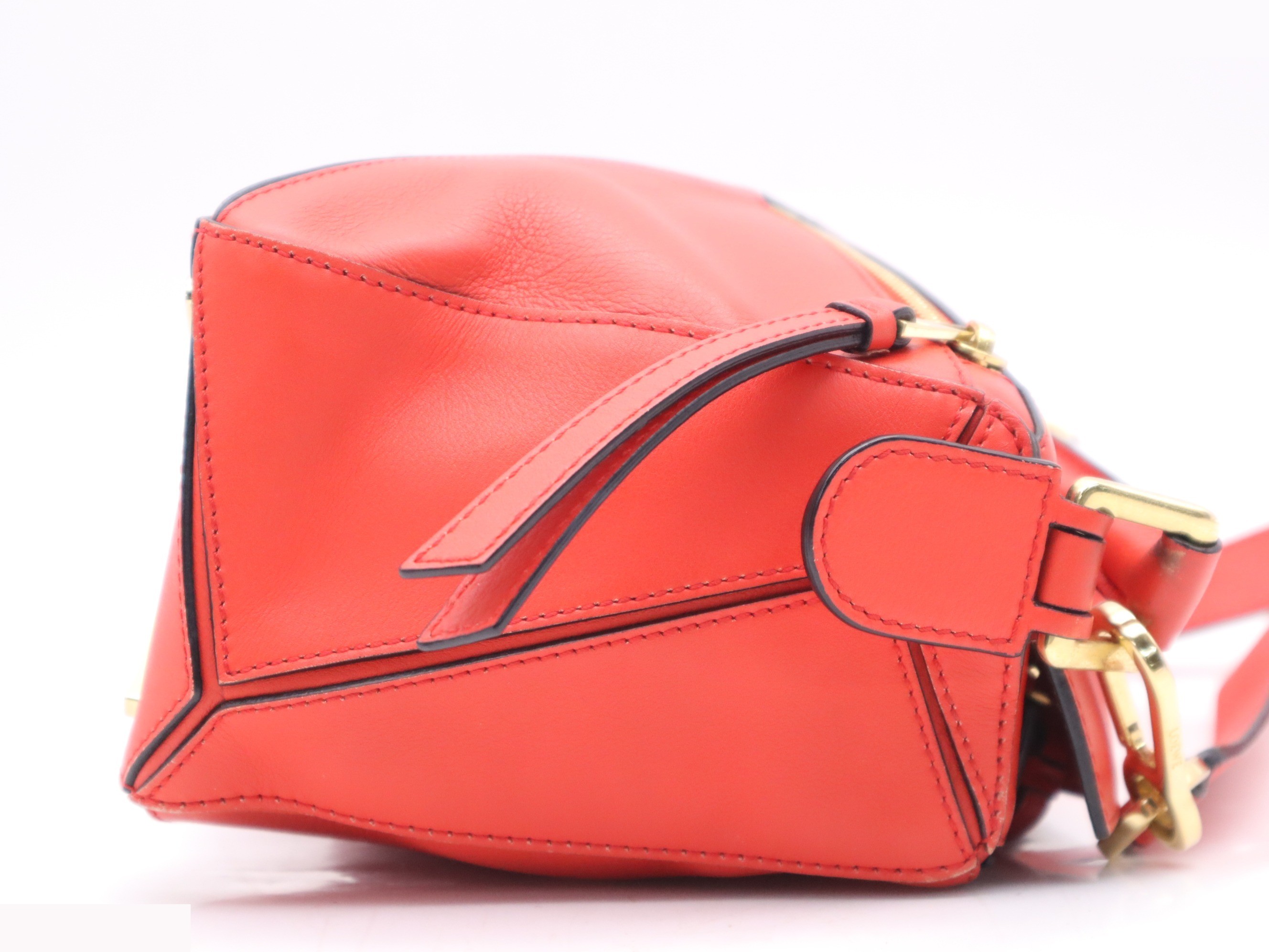 Leather Puzzle Bag Shoulder Bag, Red, Gold Hardware, with Shoulder Strap — view 5