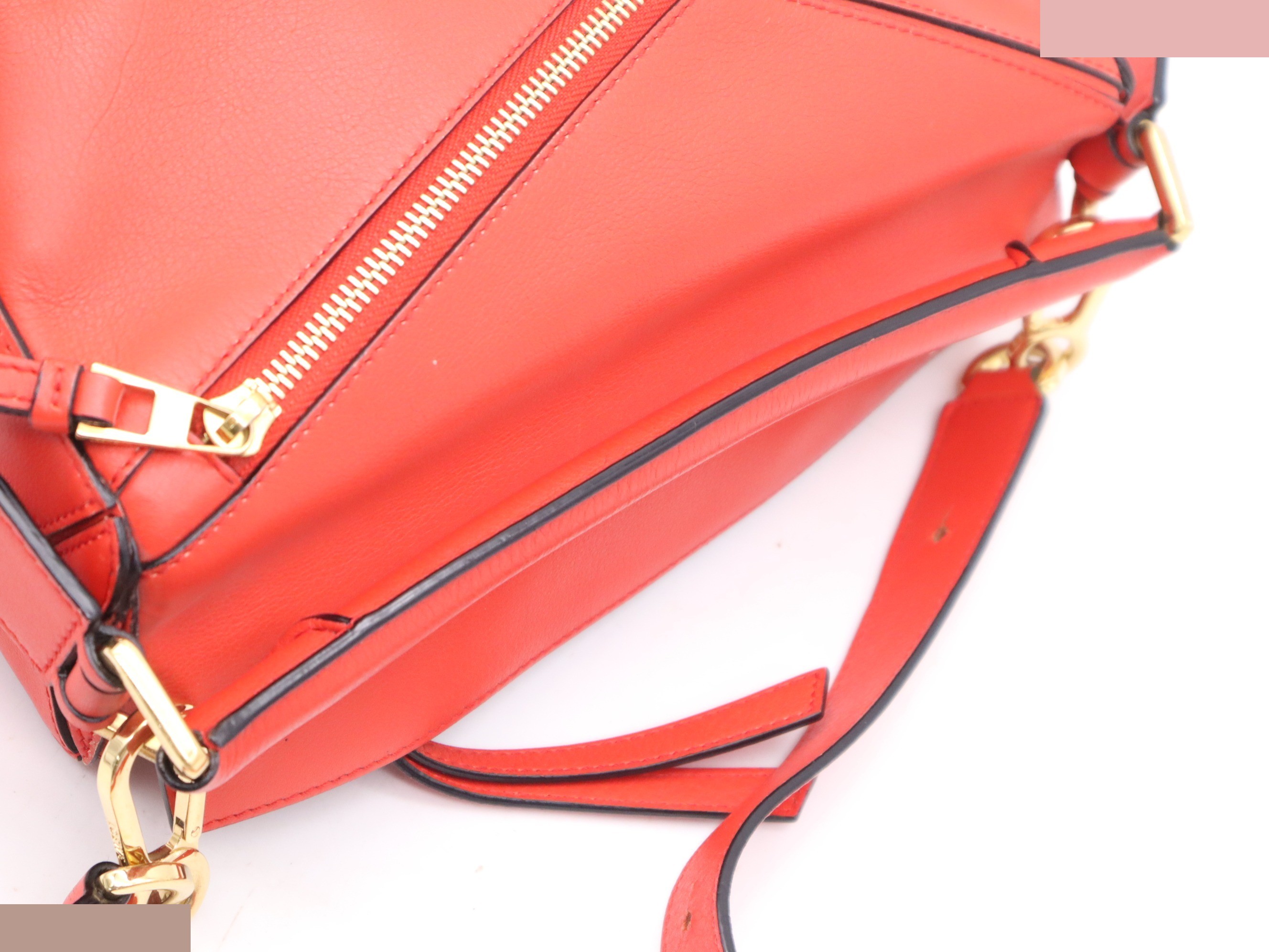 Leather Puzzle Bag Shoulder Bag, Red, Gold Hardware, with Shoulder Strap — view 6