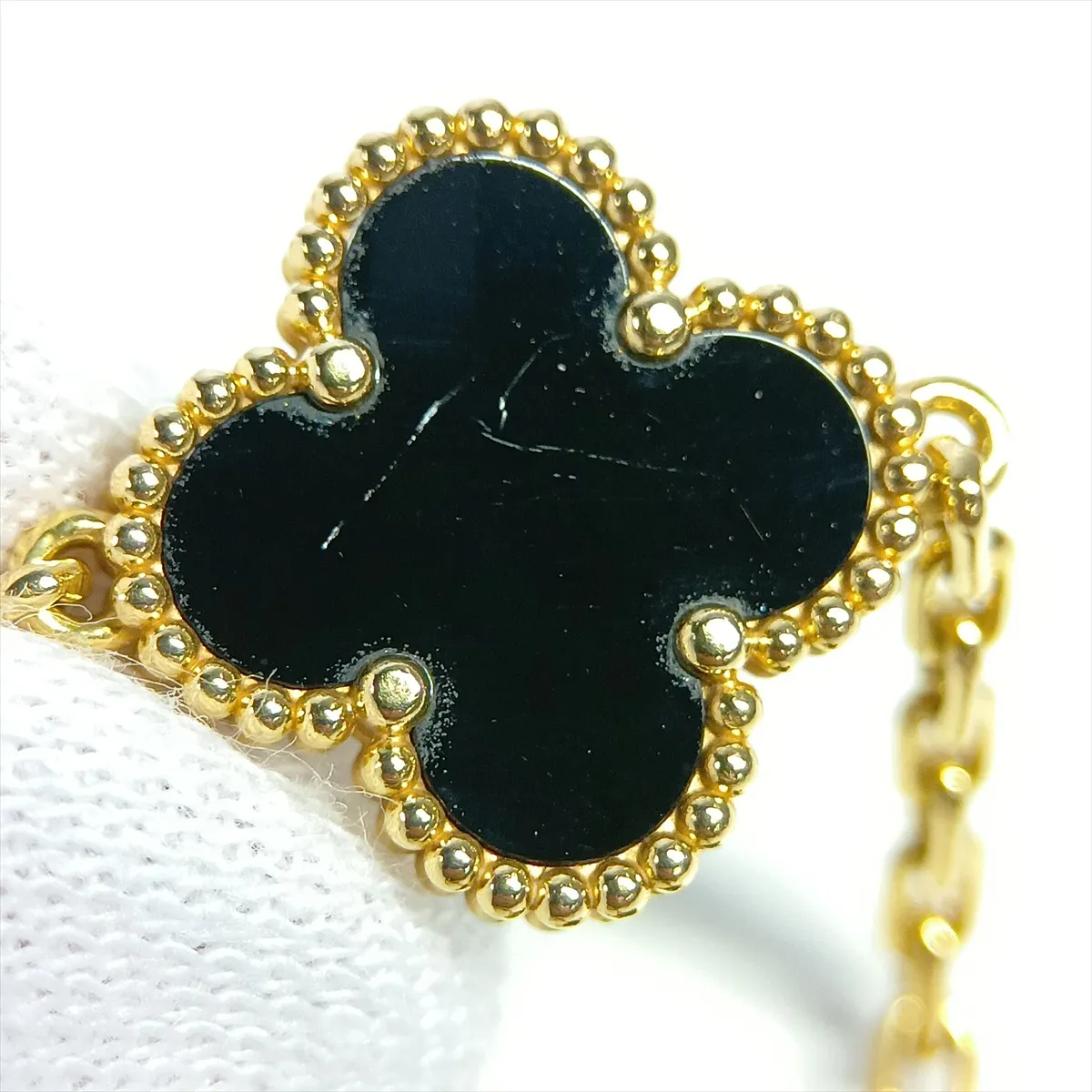 Vintage Alhambra Onyx Bracelet 750 (Yellow Gold) 11.6g JD812905 Stone — view 6
