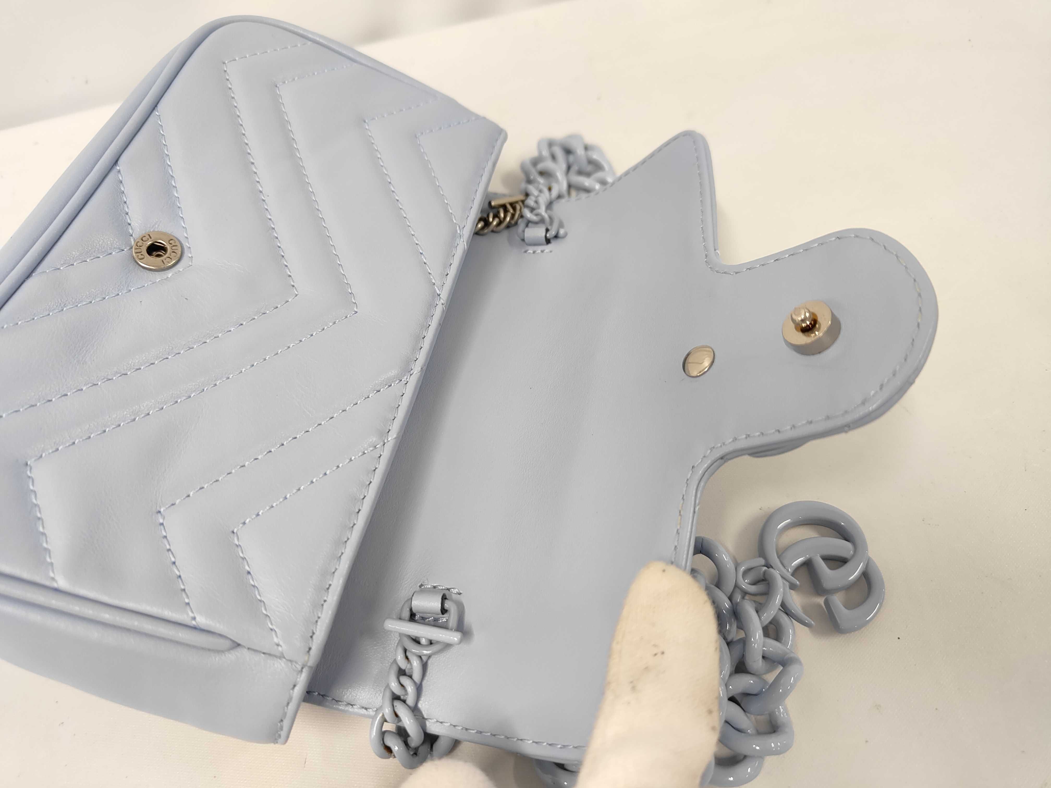 GG Marmont Chain Shoulder Bag, Leather, Light Blue, 699575, Gucci Shoulder Bag — view 7