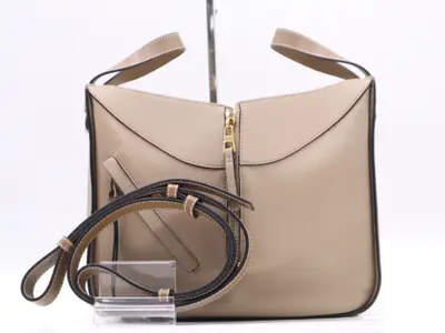 Leather Hammock Small Beige Handbag with Shoulder Strap