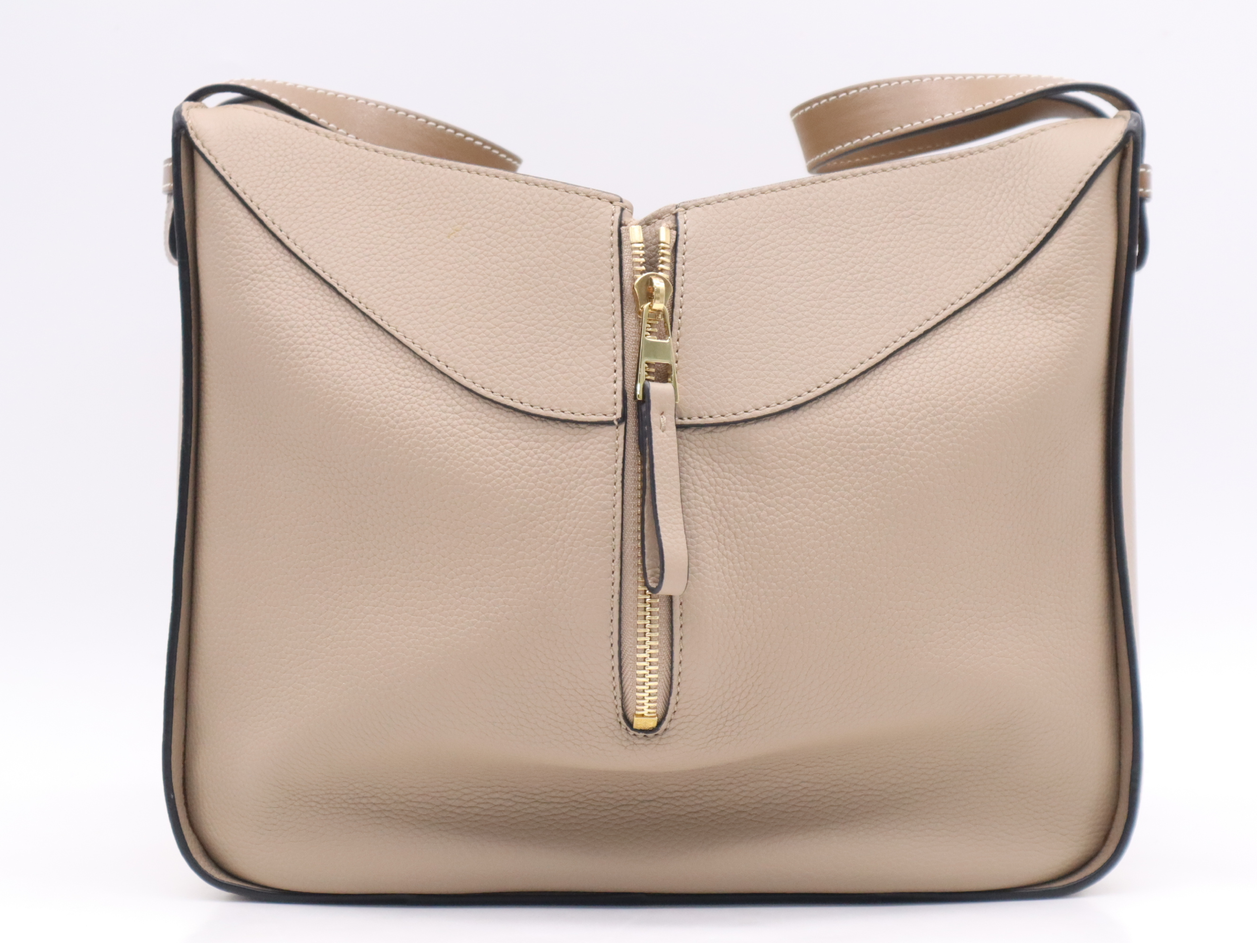 Leather Hammock Small Beige Handbag with Shoulder Strap — view 2