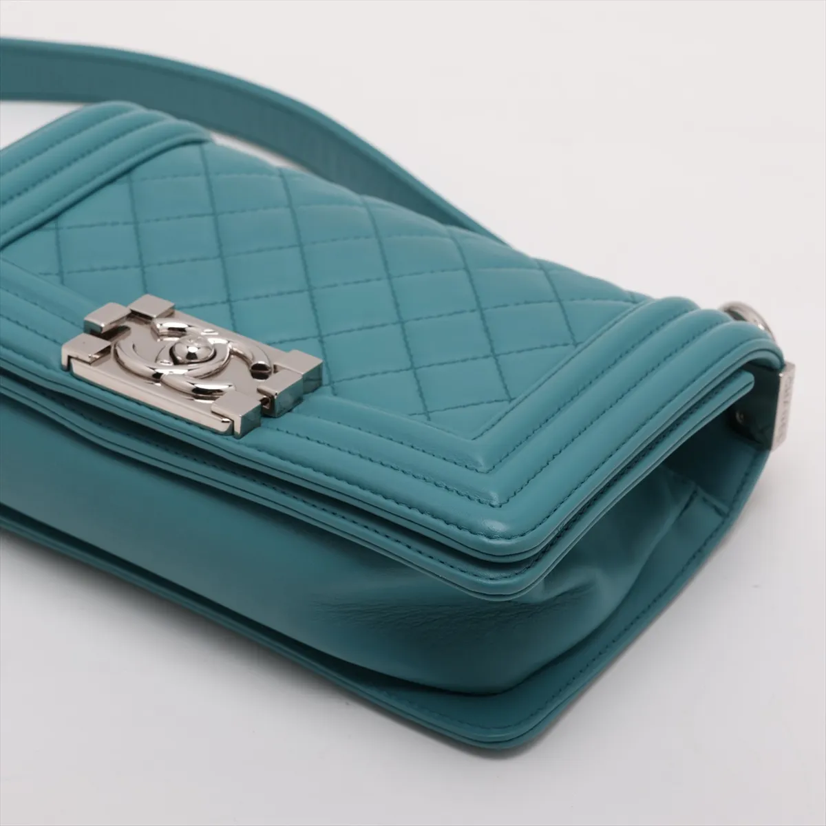 Boy Chanel 20 Small Leather Chain Shoulder Bag, Blue, Silver Hardware, A67085 — view 3