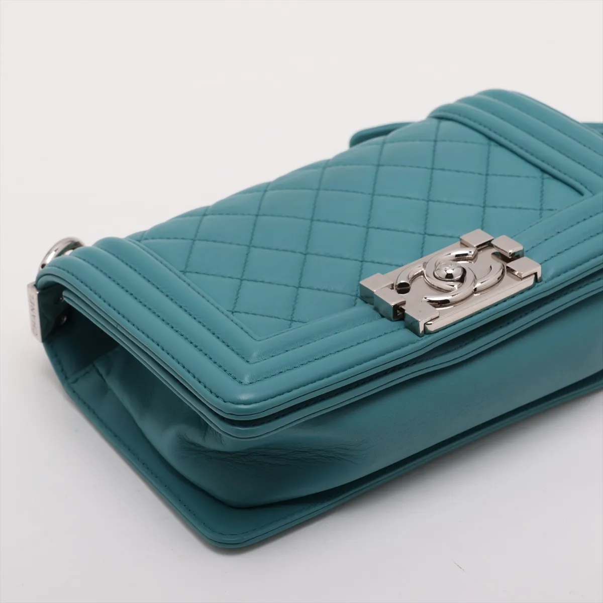 Boy Chanel 20 Small Leather Chain Shoulder Bag, Blue, Silver Hardware, A67085 — view 4