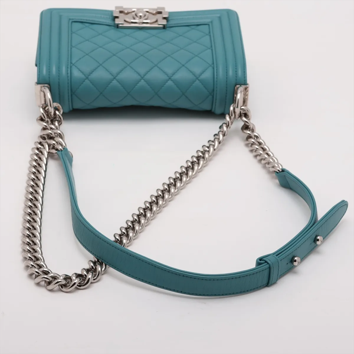 Boy Chanel 20 Small Leather Chain Shoulder Bag, Blue, Silver Hardware, A67085 — view 5