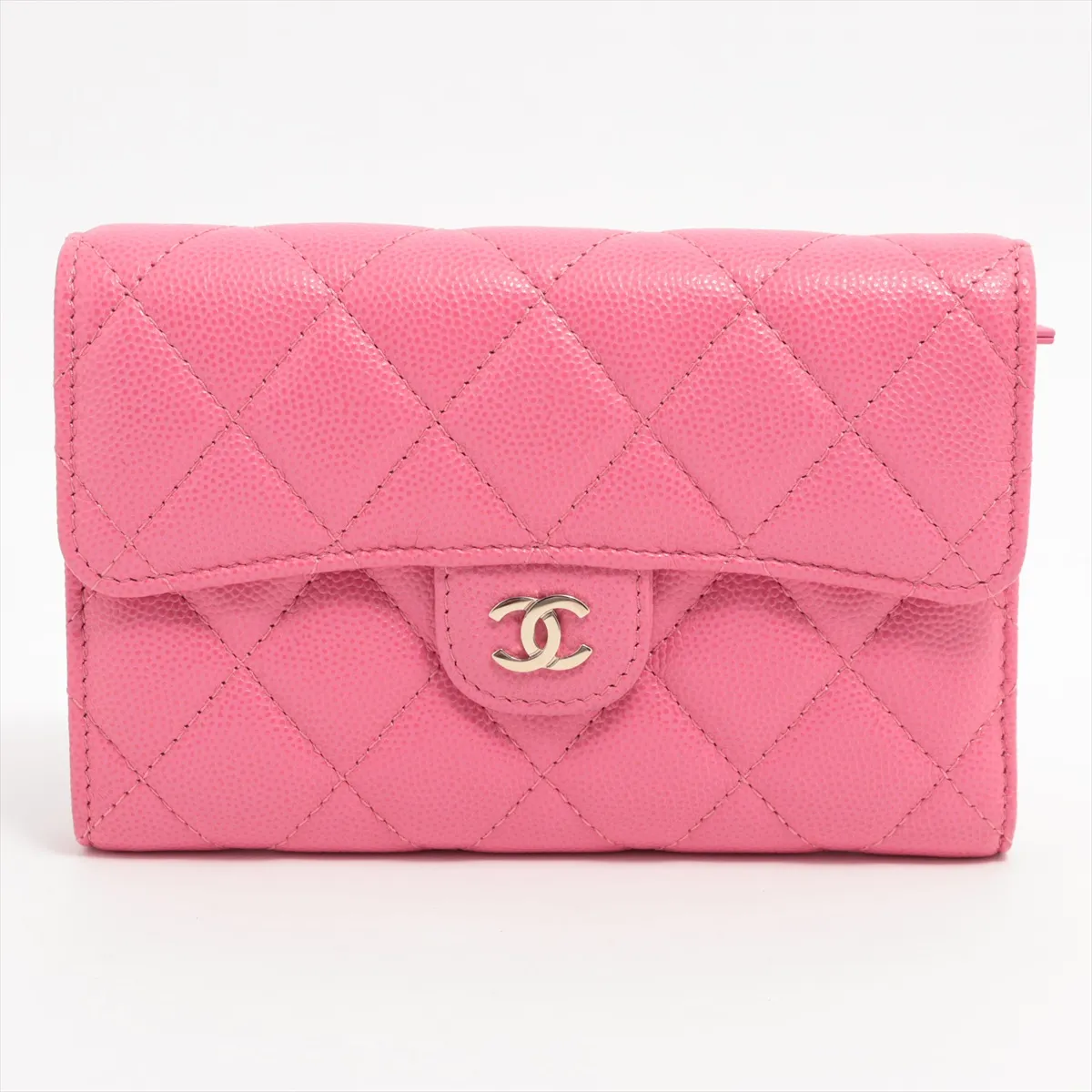 Matelasse caviar skin compact wallet pink silver hardware 26855606