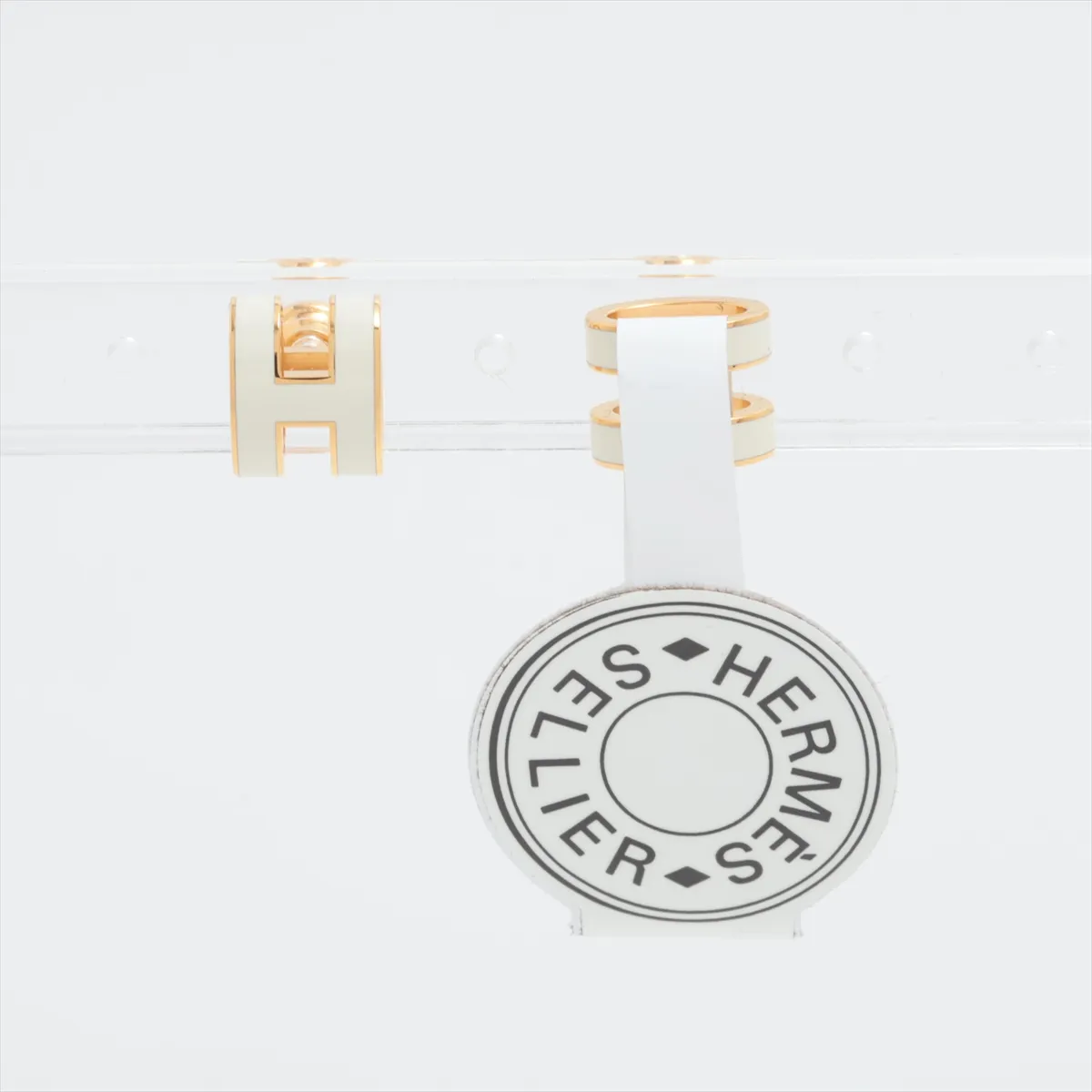 Pop H earrings (for both ears), GP gold x ivory. Shows — view 2