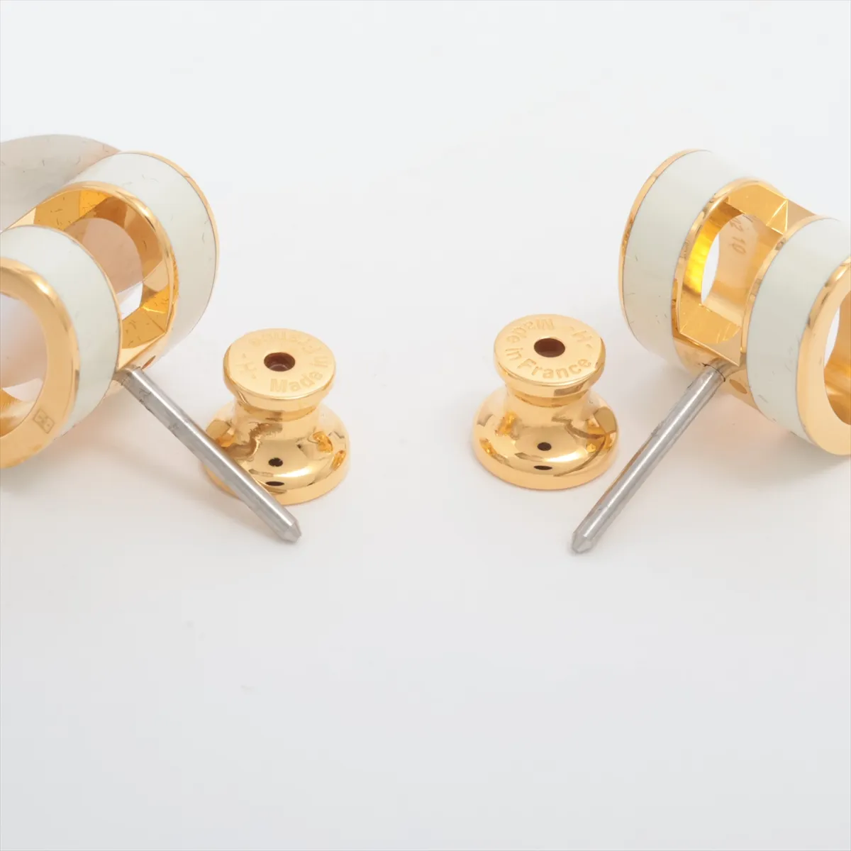 Pop H earrings (for both ears), GP gold x ivory. Shows — view 4