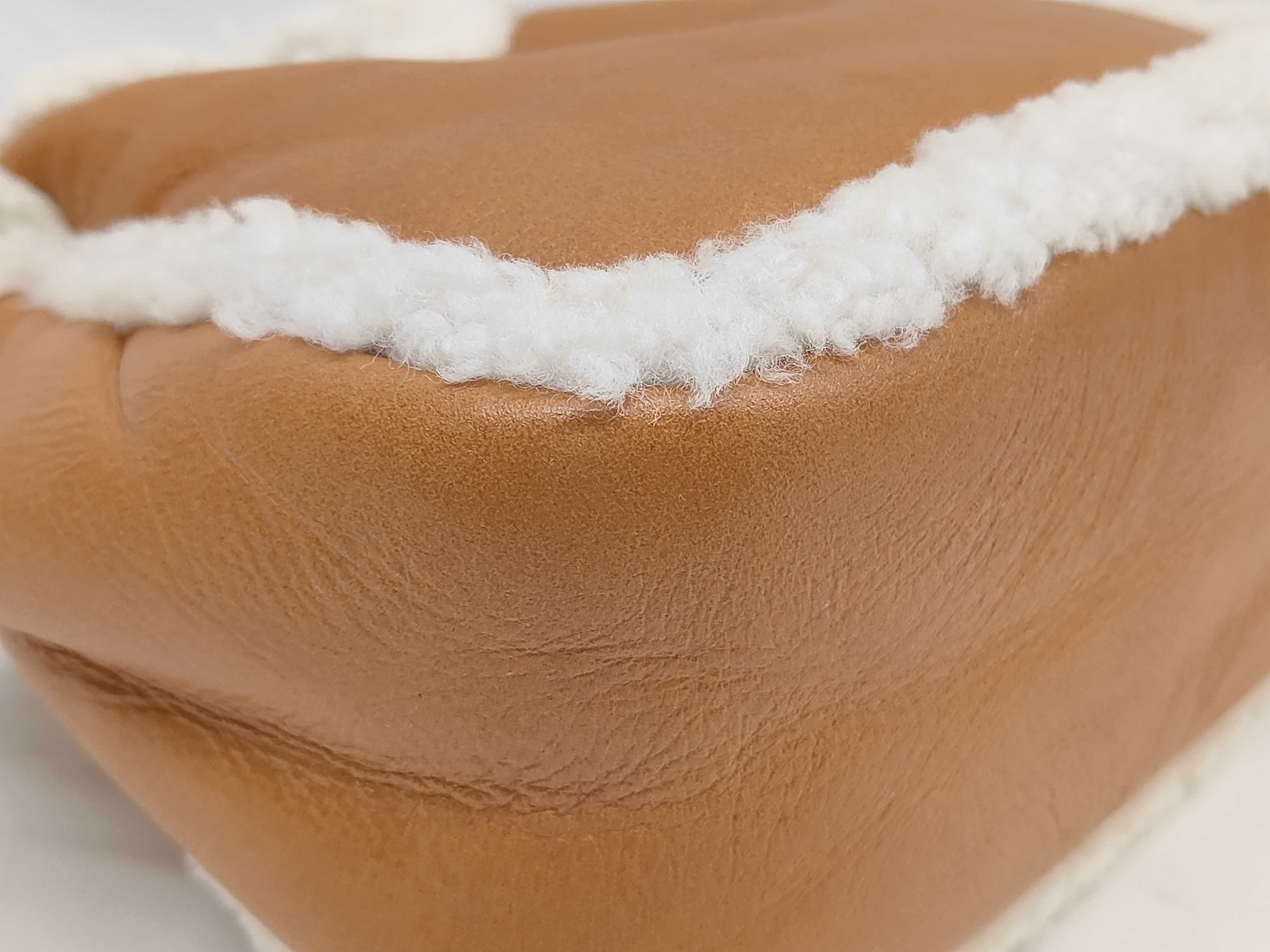 Leather Shearling Boa Handbag Brown Triangle Plate Bag — view 5