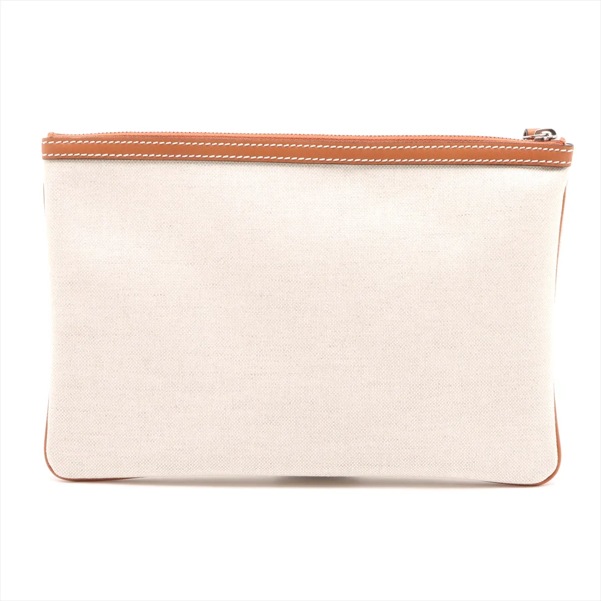 logo print canvas x leather clutch bag beige x brown 777165 — view 2
