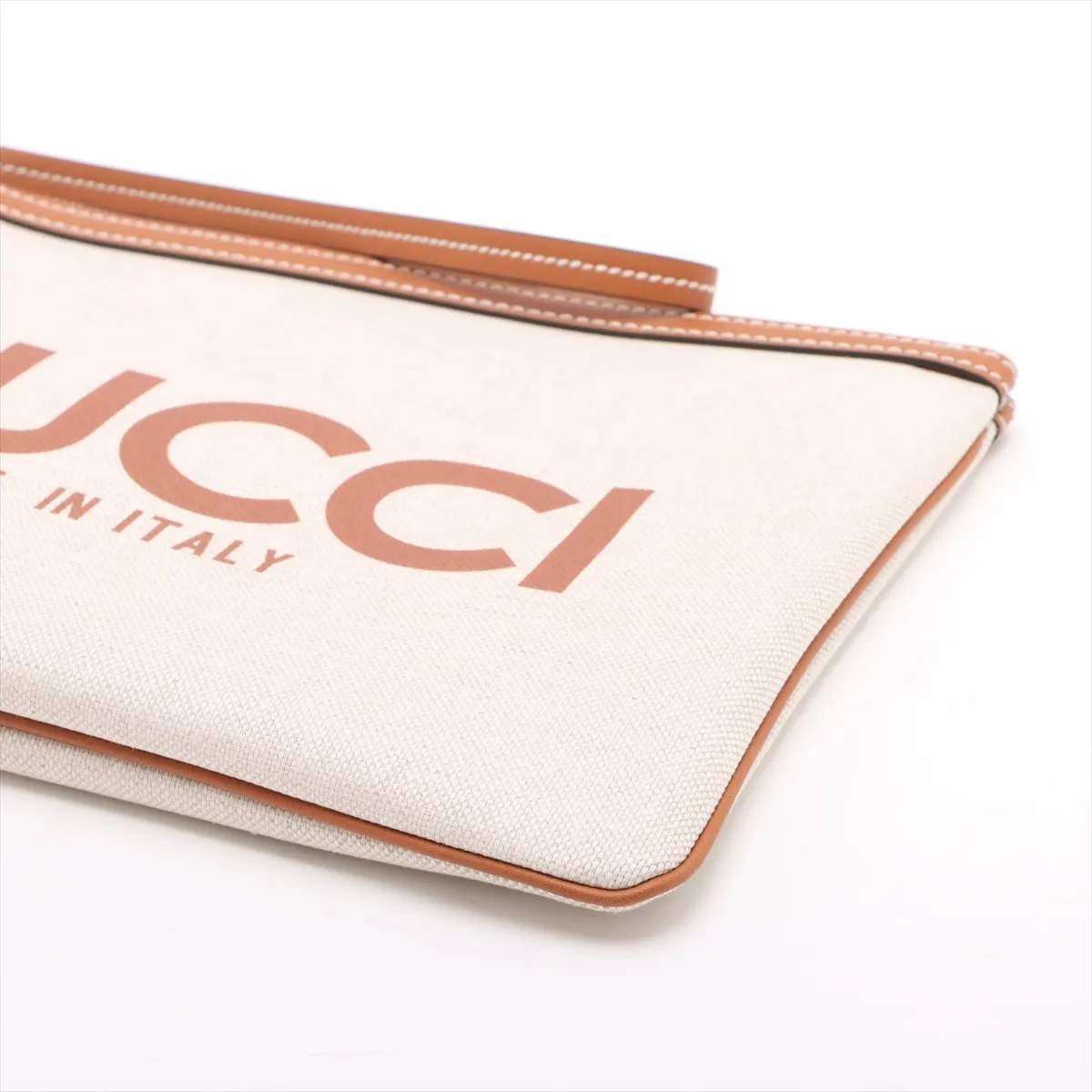 logo print canvas x leather clutch bag beige x brown 777165 — view 3