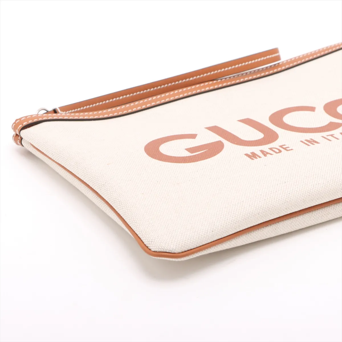 logo print canvas x leather clutch bag beige x brown 777165 — view 4