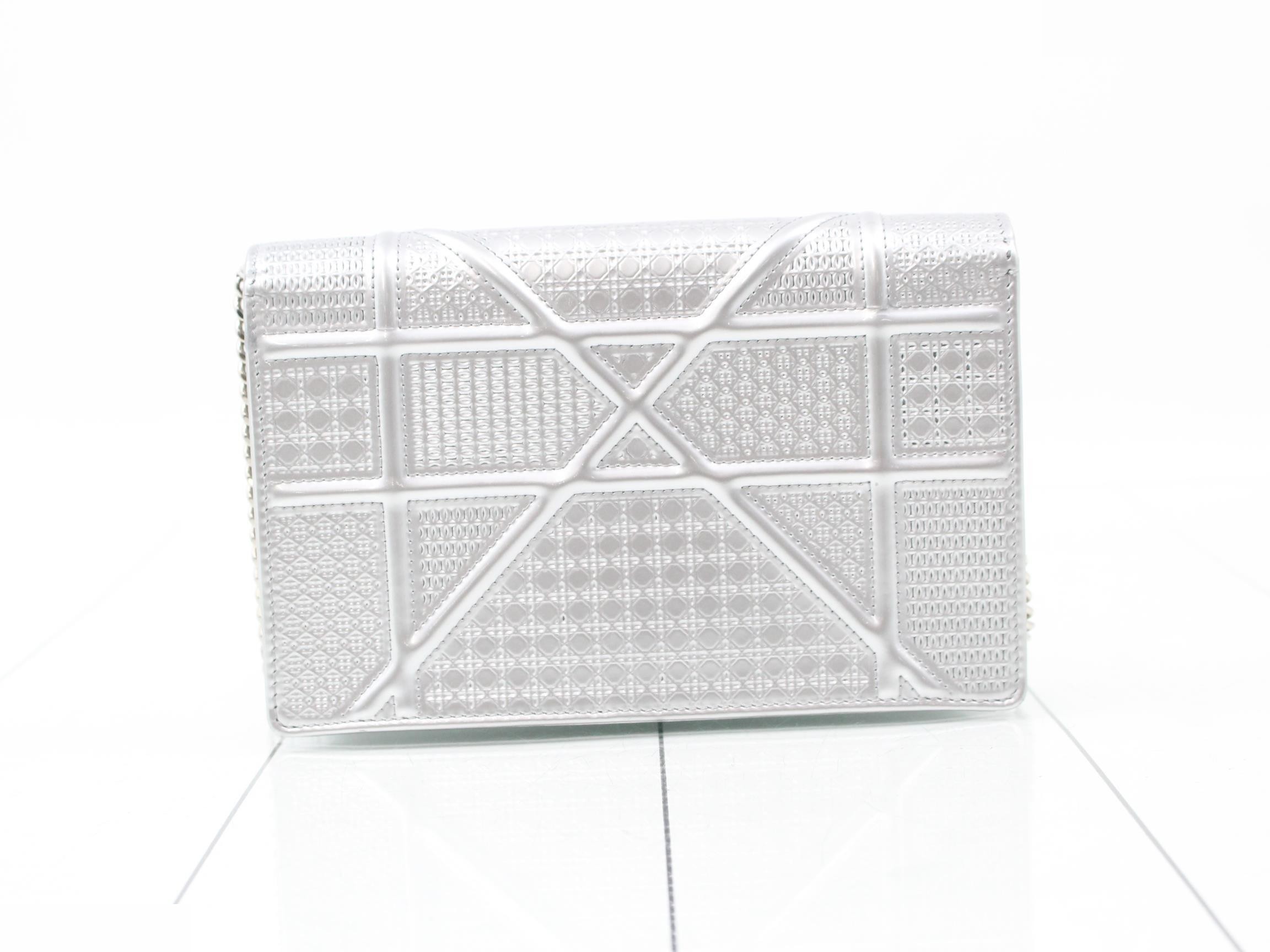 Diorama Patent Leather Chain Wallet, Silver Color — view 2