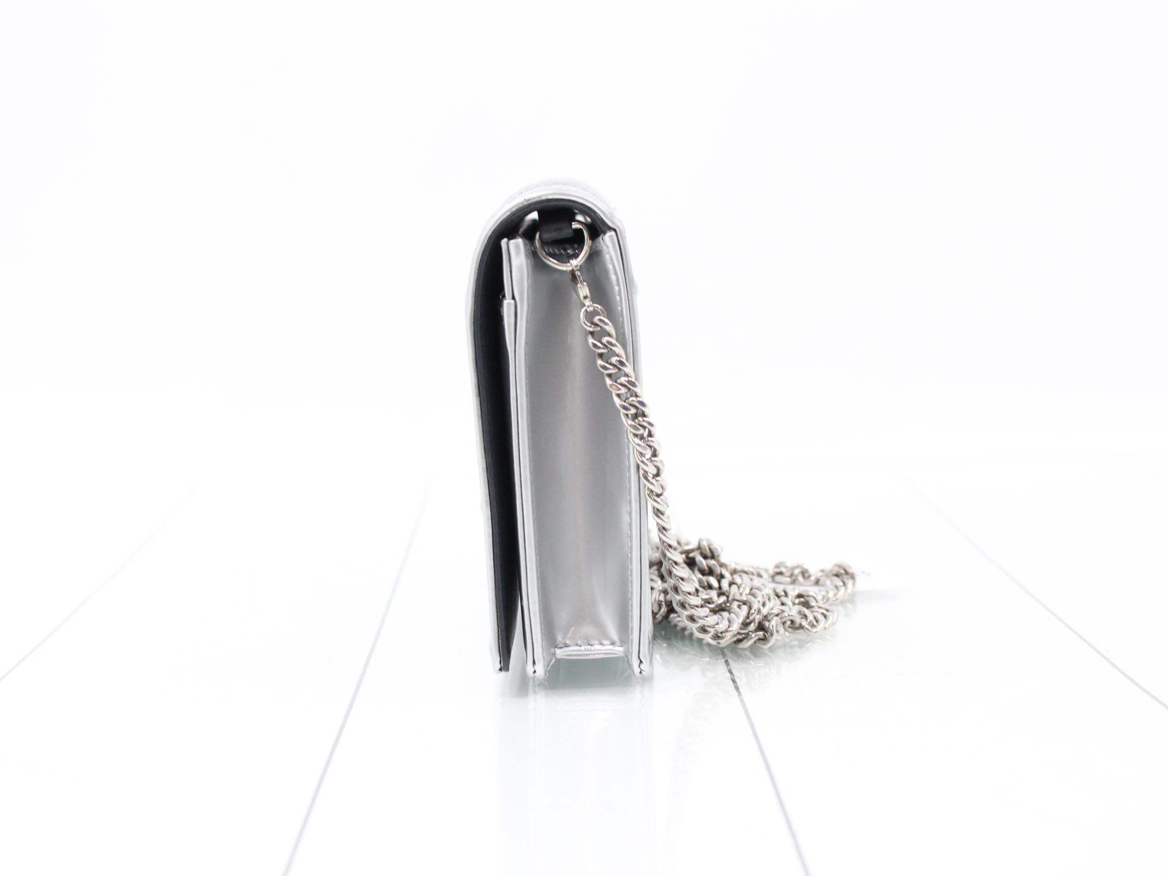 Diorama Patent Leather Chain Wallet, Silver Color — view 3