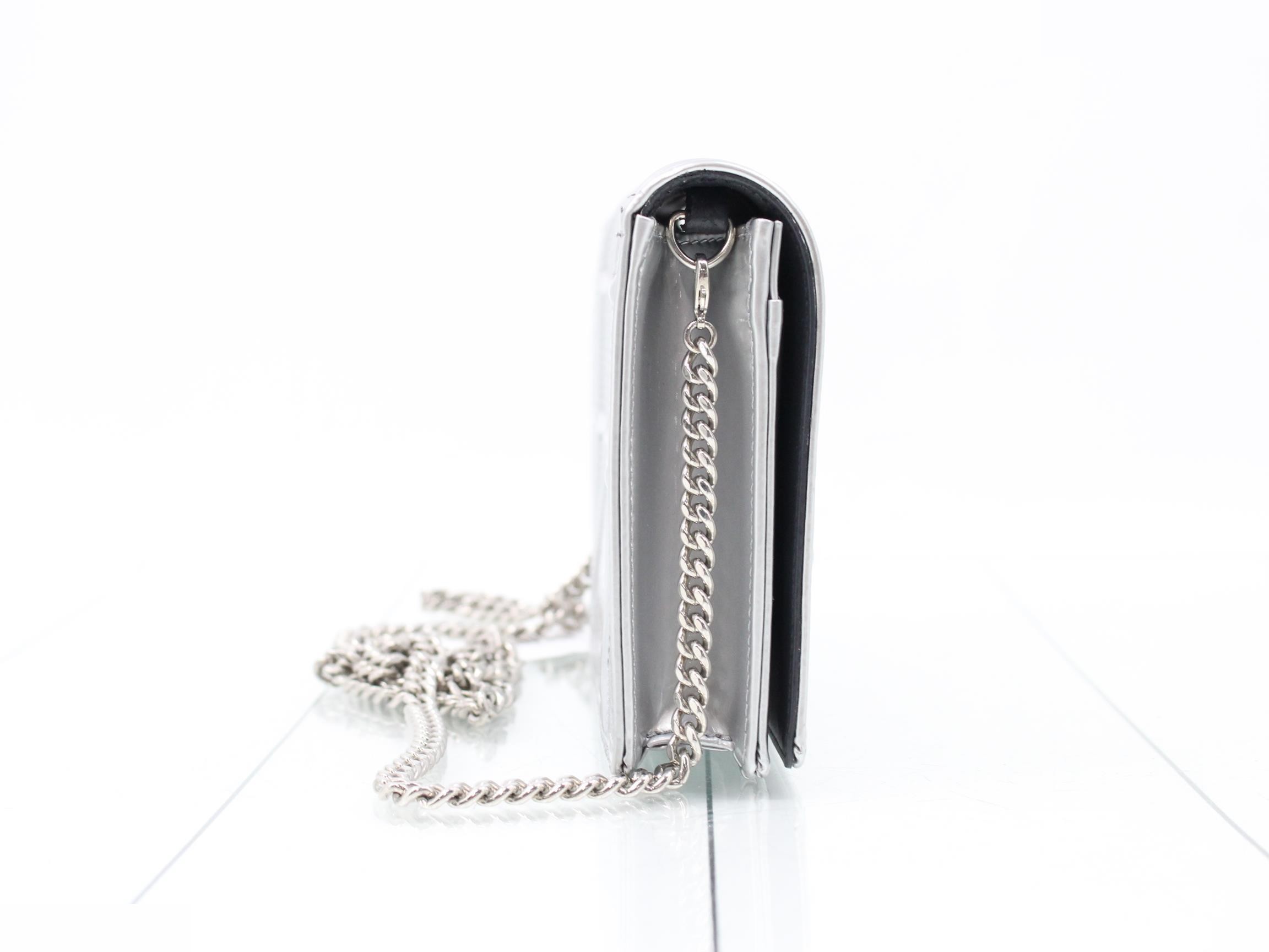Diorama Patent Leather Chain Wallet, Silver Color — view 4