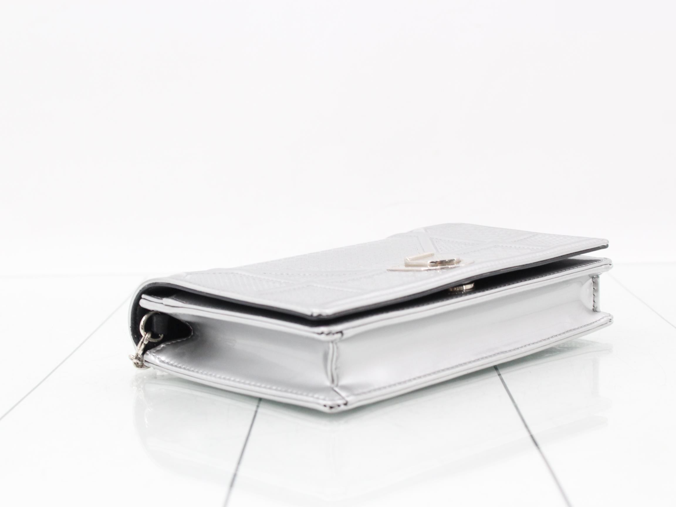 Diorama Patent Leather Chain Wallet, Silver Color — view 5