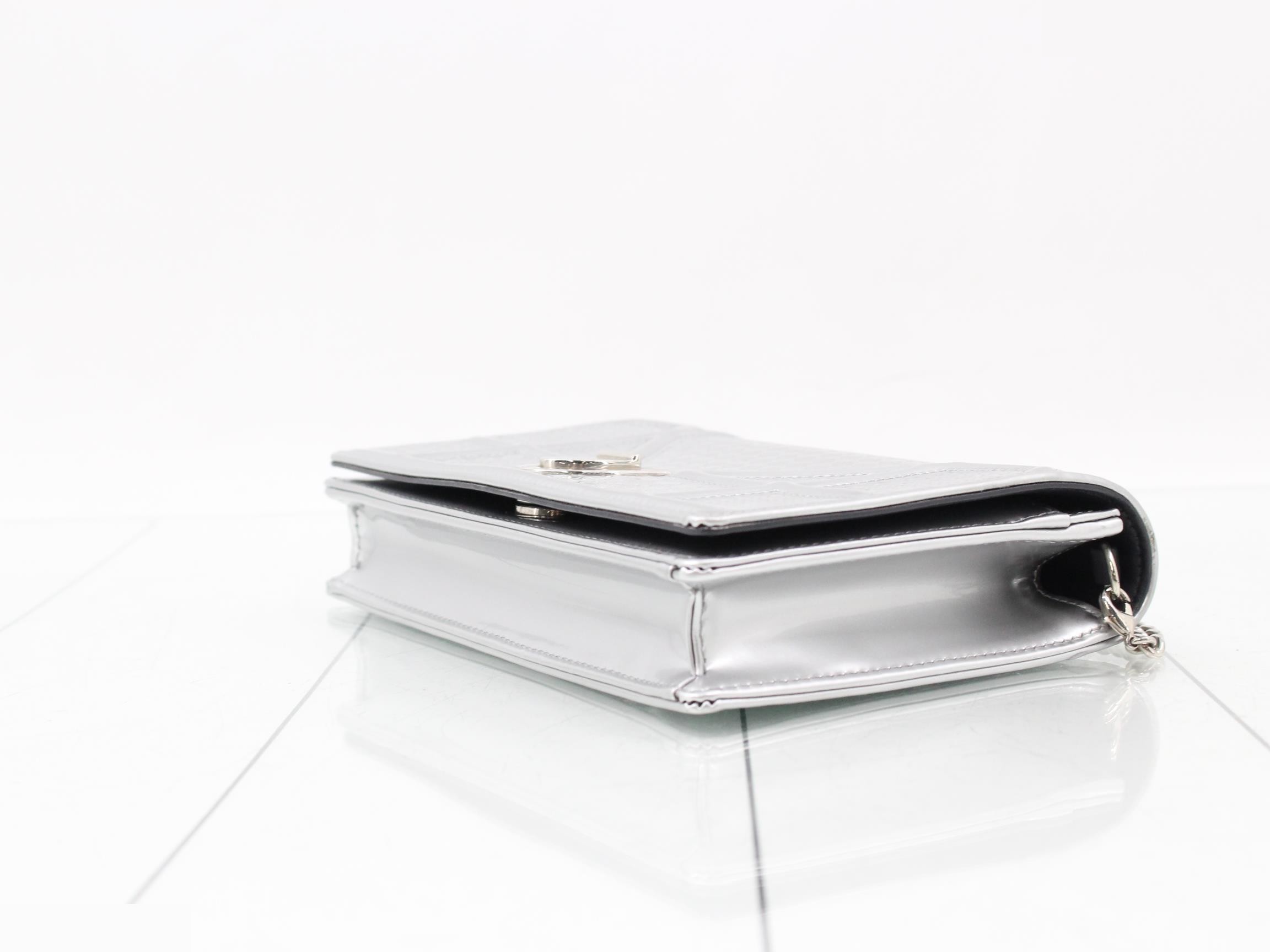 Diorama Patent Leather Chain Wallet, Silver Color — view 6