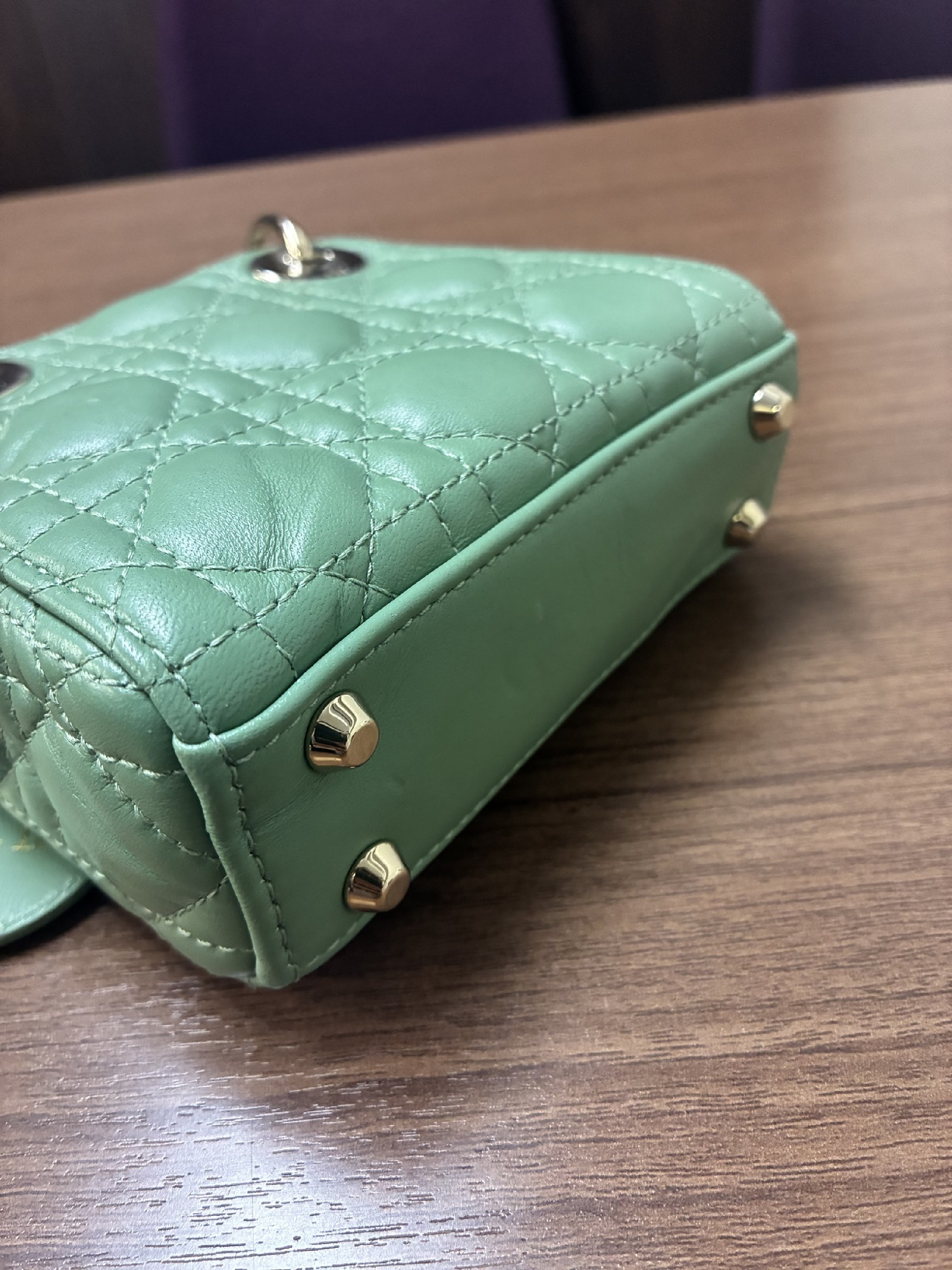 Lady Dior Cannage Micro Pale Green Lambskin Handbag — view 6