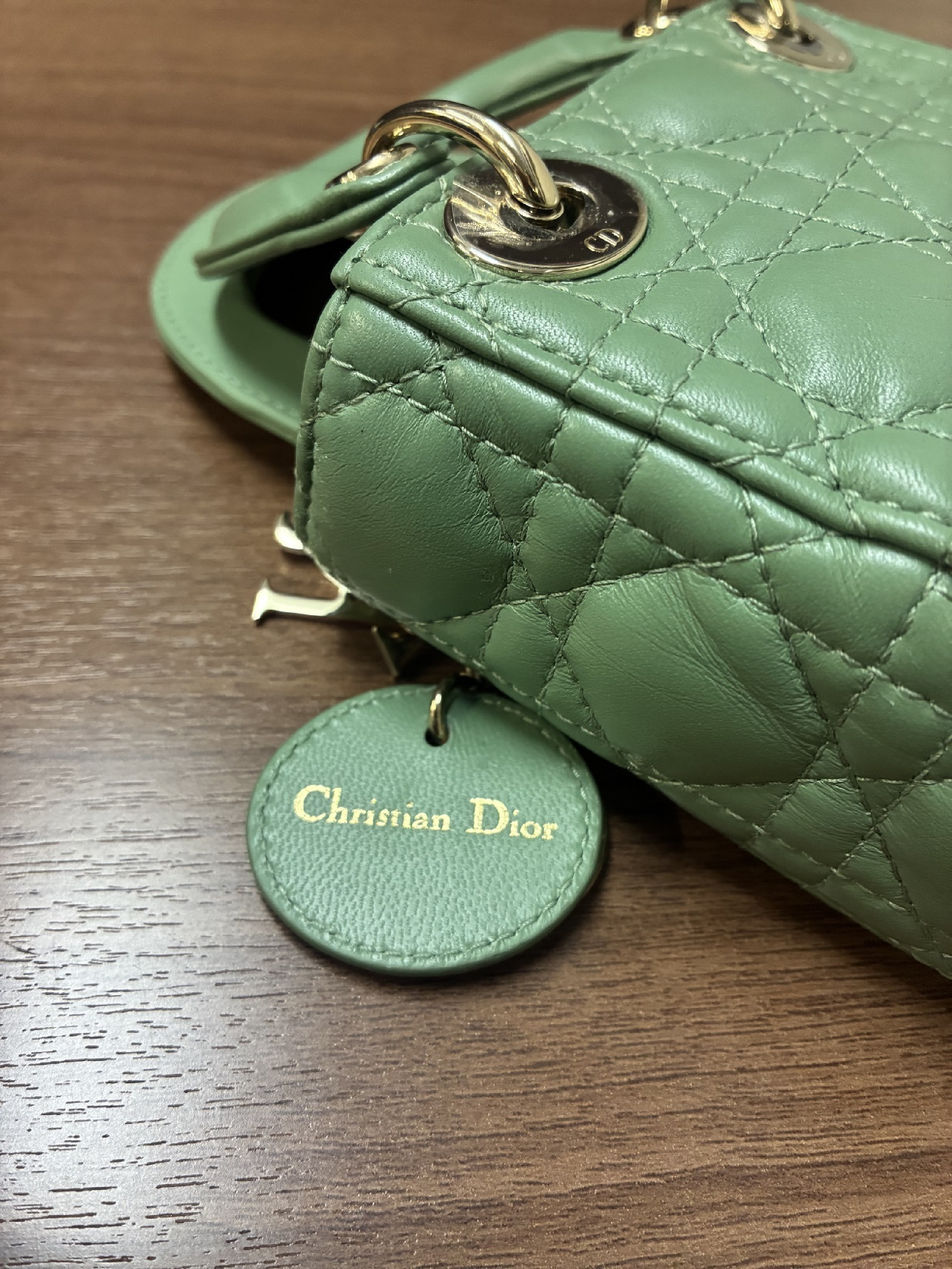 Lady Dior Cannage Micro Pale Green Lambskin Handbag — view 7