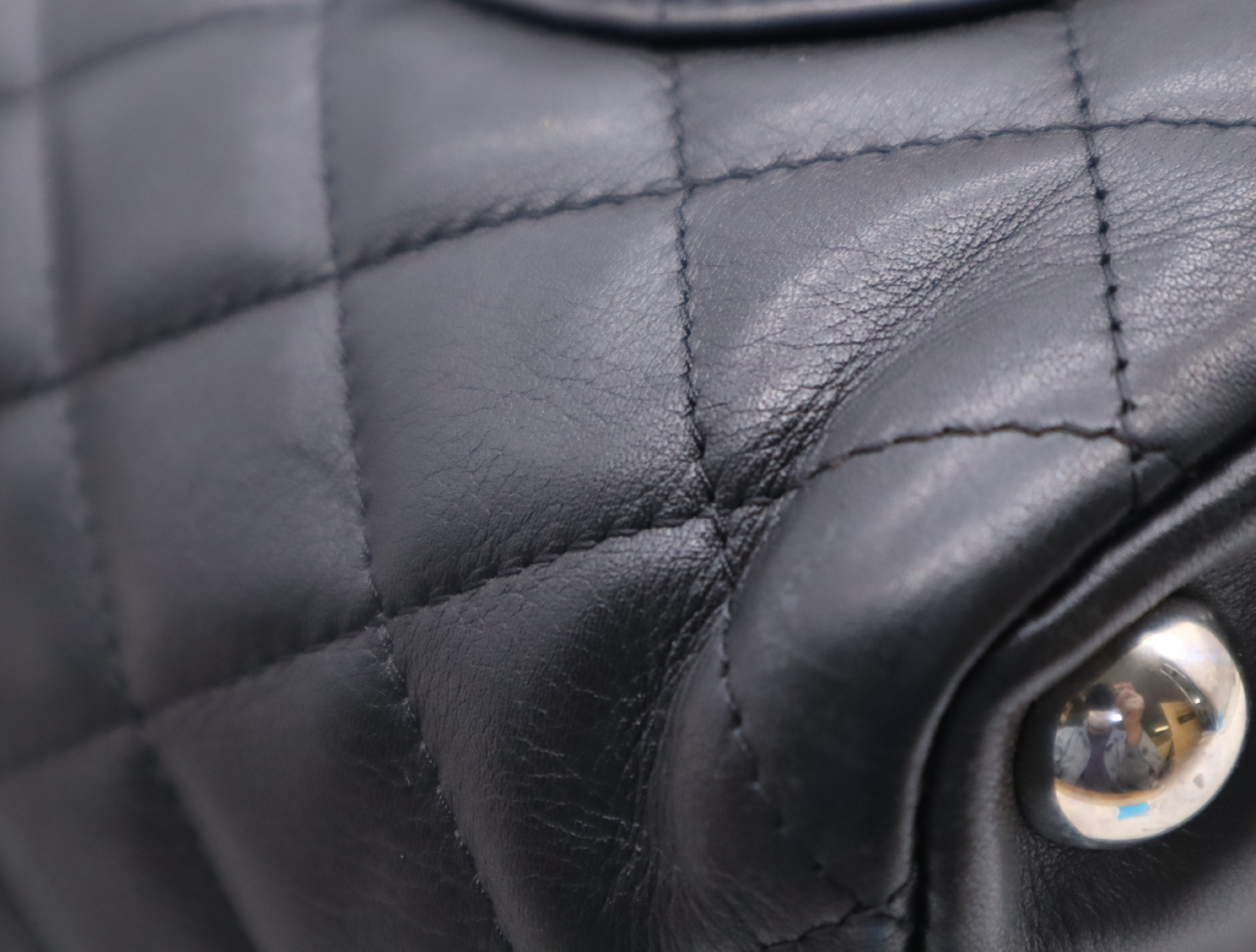 Leather Cambon Line Tote Bag, Black, Silver Hardware, with Seal and Card. — view 6