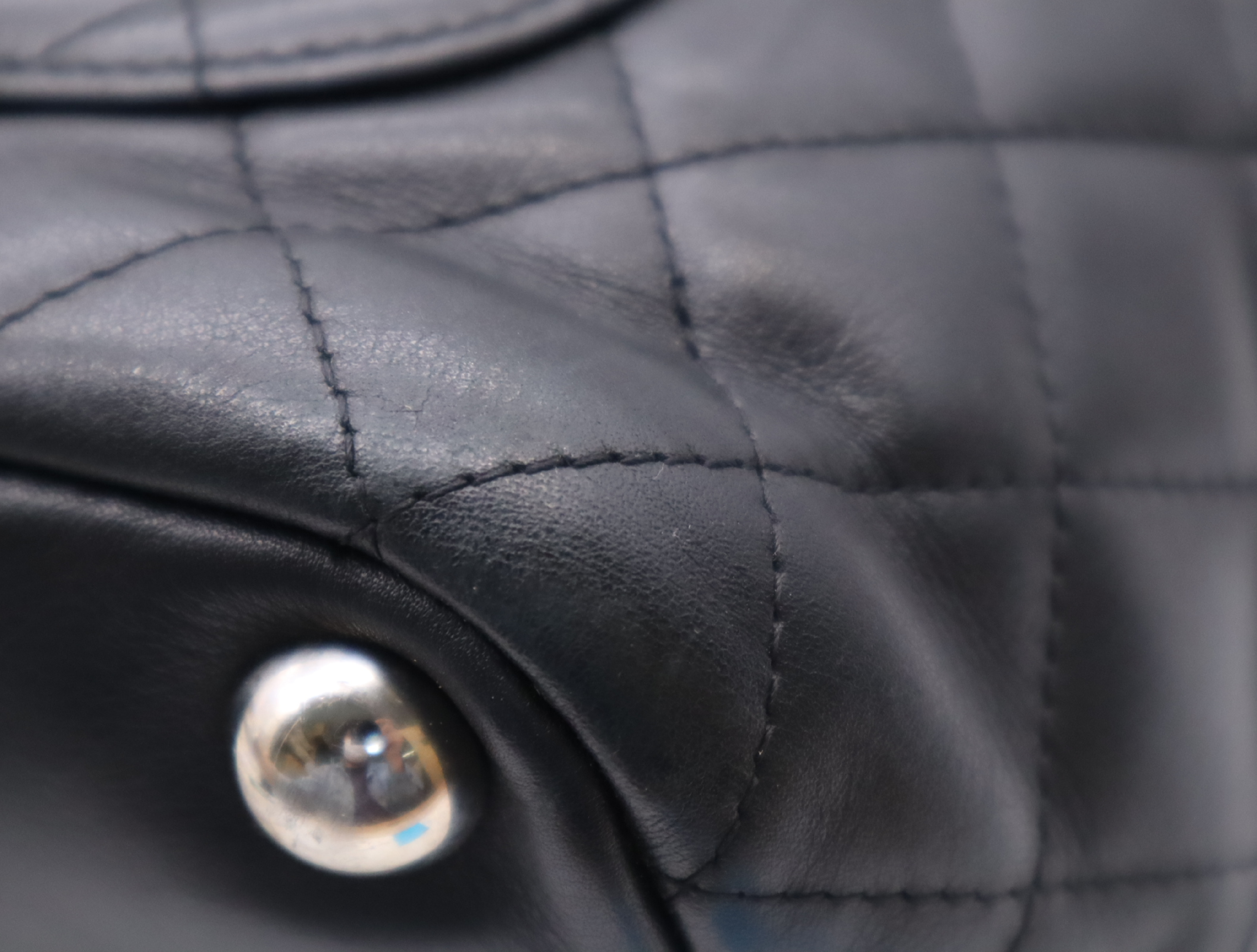 Leather Cambon Line Tote Bag, Black, Silver Hardware, with Seal and Card. — view 7