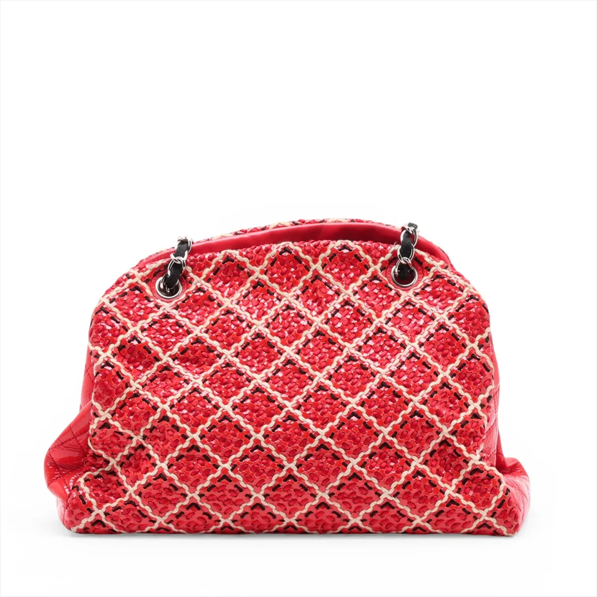Mademoiselle Patent Leather Chain Tote Bag, Red, Silver Hardware, Item No. 14485379, Series No. 14 — view 2