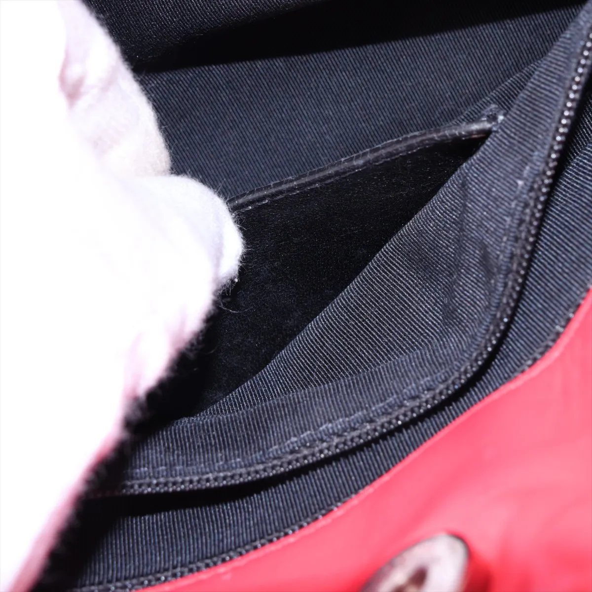 Mademoiselle Patent Leather Chain Tote Bag, Red, Silver Hardware, Item No. 14485379, Series No. 14 — view 12