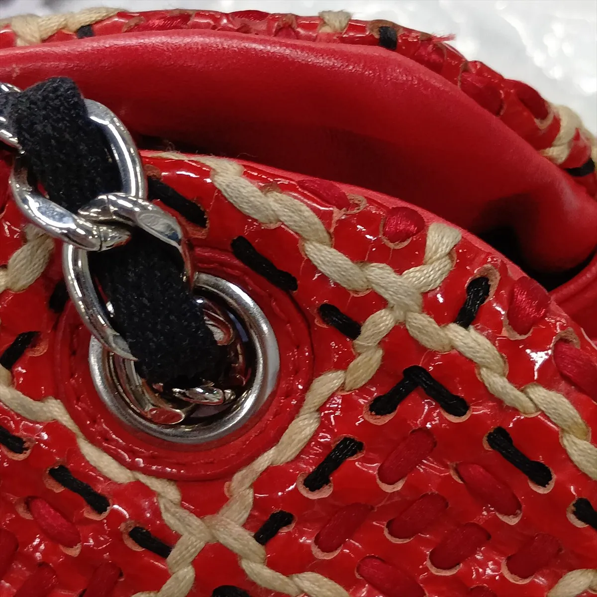 Mademoiselle Patent Leather Chain Tote Bag, Red, Silver Hardware, Item No. 14485379, Series No. 14 — view 14