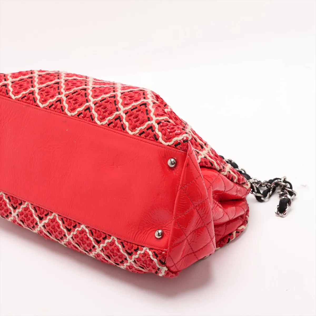 Mademoiselle Patent Leather Chain Tote Bag, Red, Silver Hardware, Item No. 14485379, Series No. 14 — view 3
