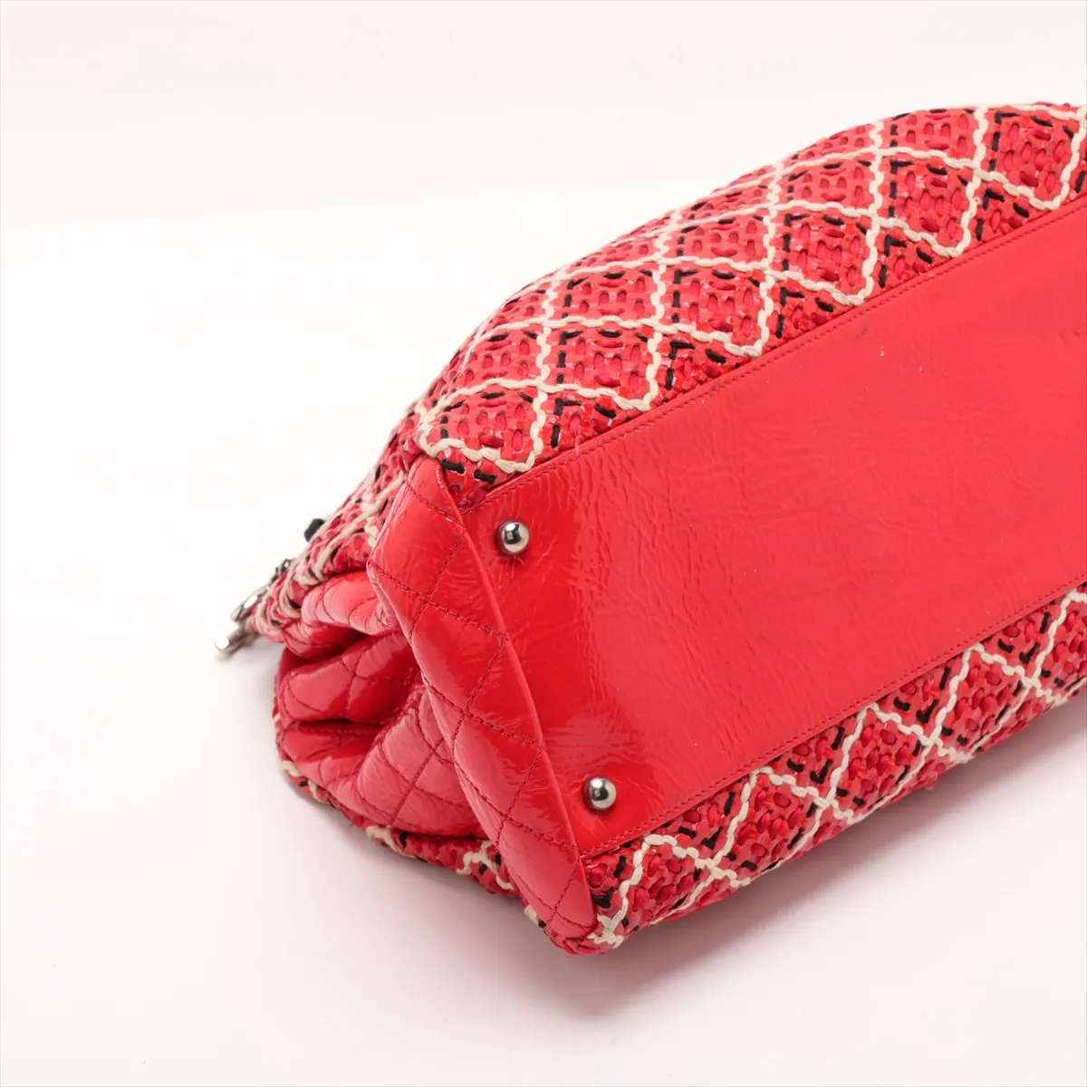 Mademoiselle Patent Leather Chain Tote Bag, Red, Silver Hardware, Item No. 14485379, Series No. 14 — view 4