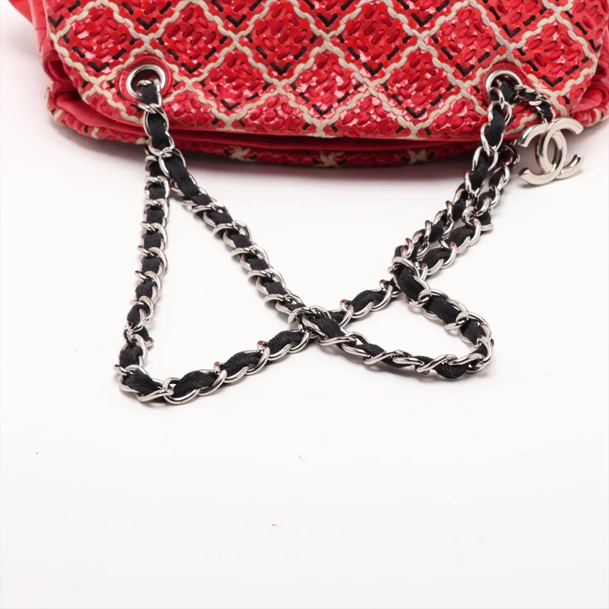 Mademoiselle Patent Leather Chain Tote Bag, Red, Silver Hardware, Item No. 14485379, Series No. 14 — view 5