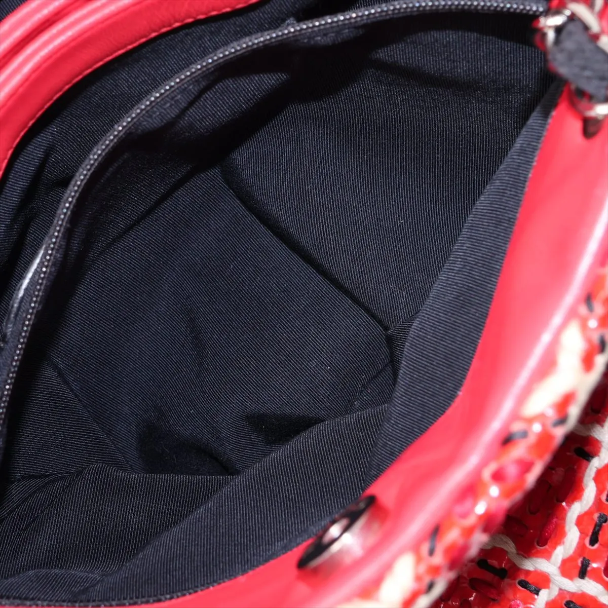Mademoiselle Patent Leather Chain Tote Bag, Red, Silver Hardware, Item No. 14485379, Series No. 14 — view 10