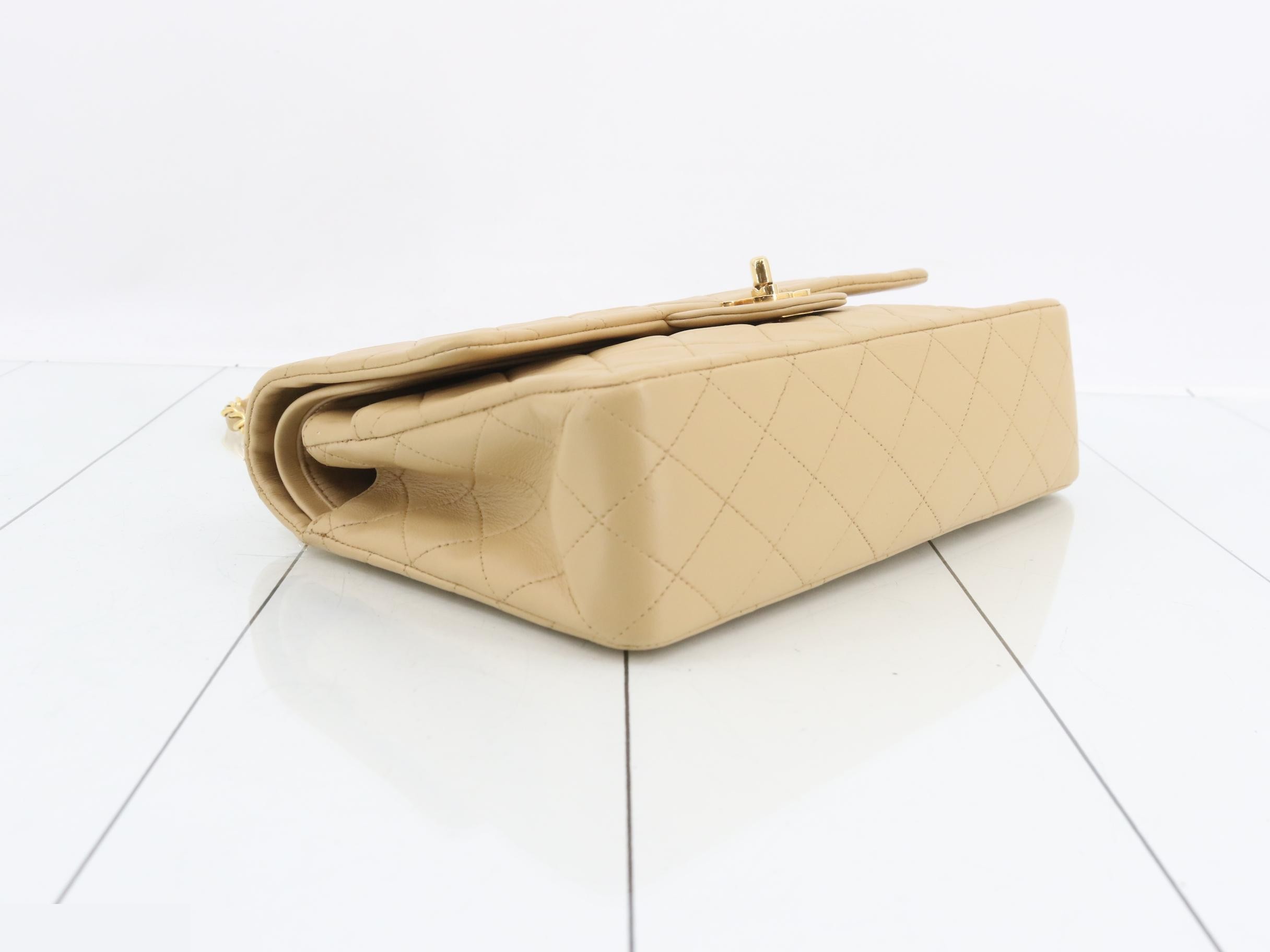 Matelassé 25 Lambskin Double Flap Double Chain Bag, Beige, Gold Hardware — view 5