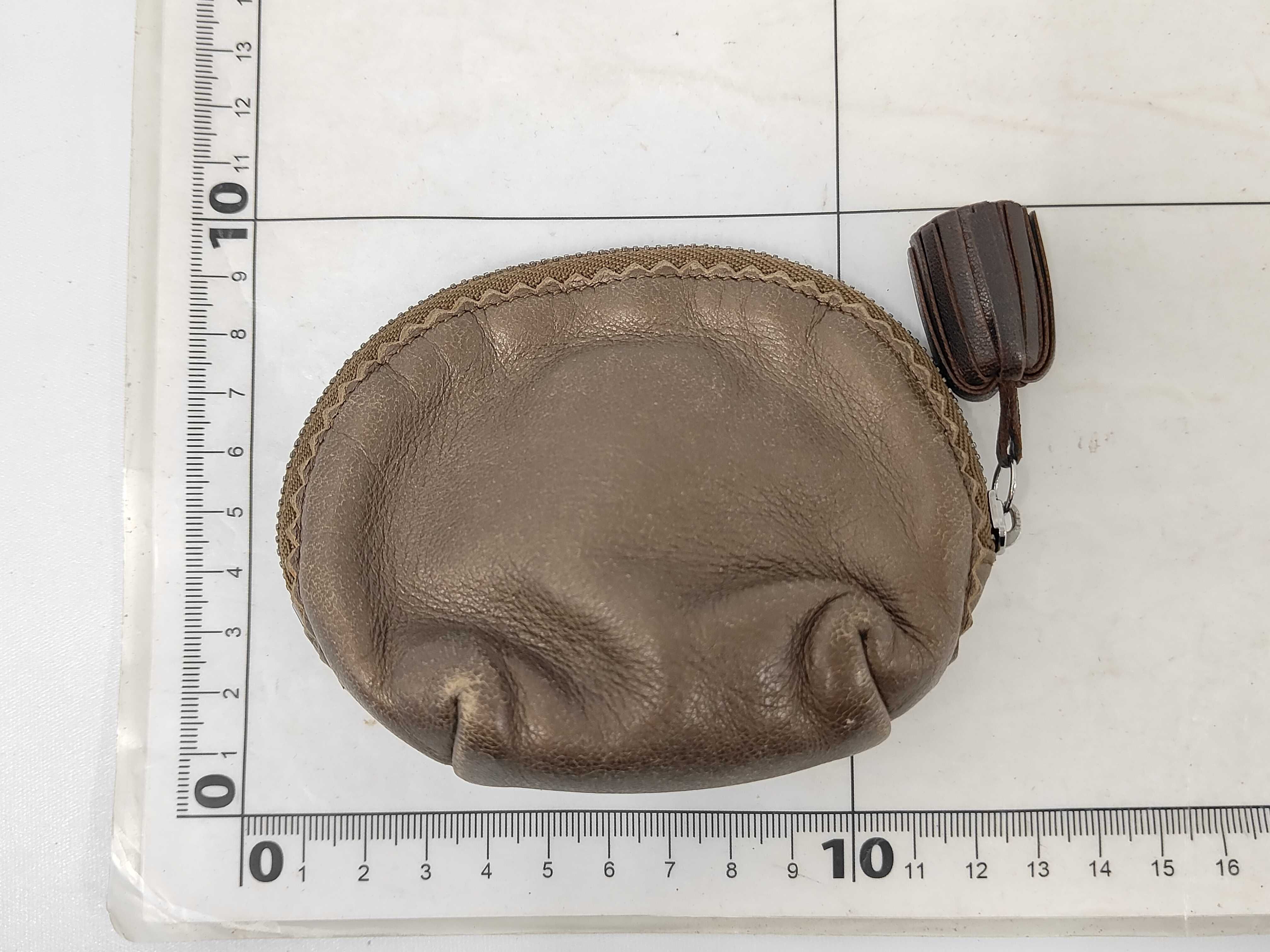 coin case, fringe, Anagram design, leather, brown. — view 2