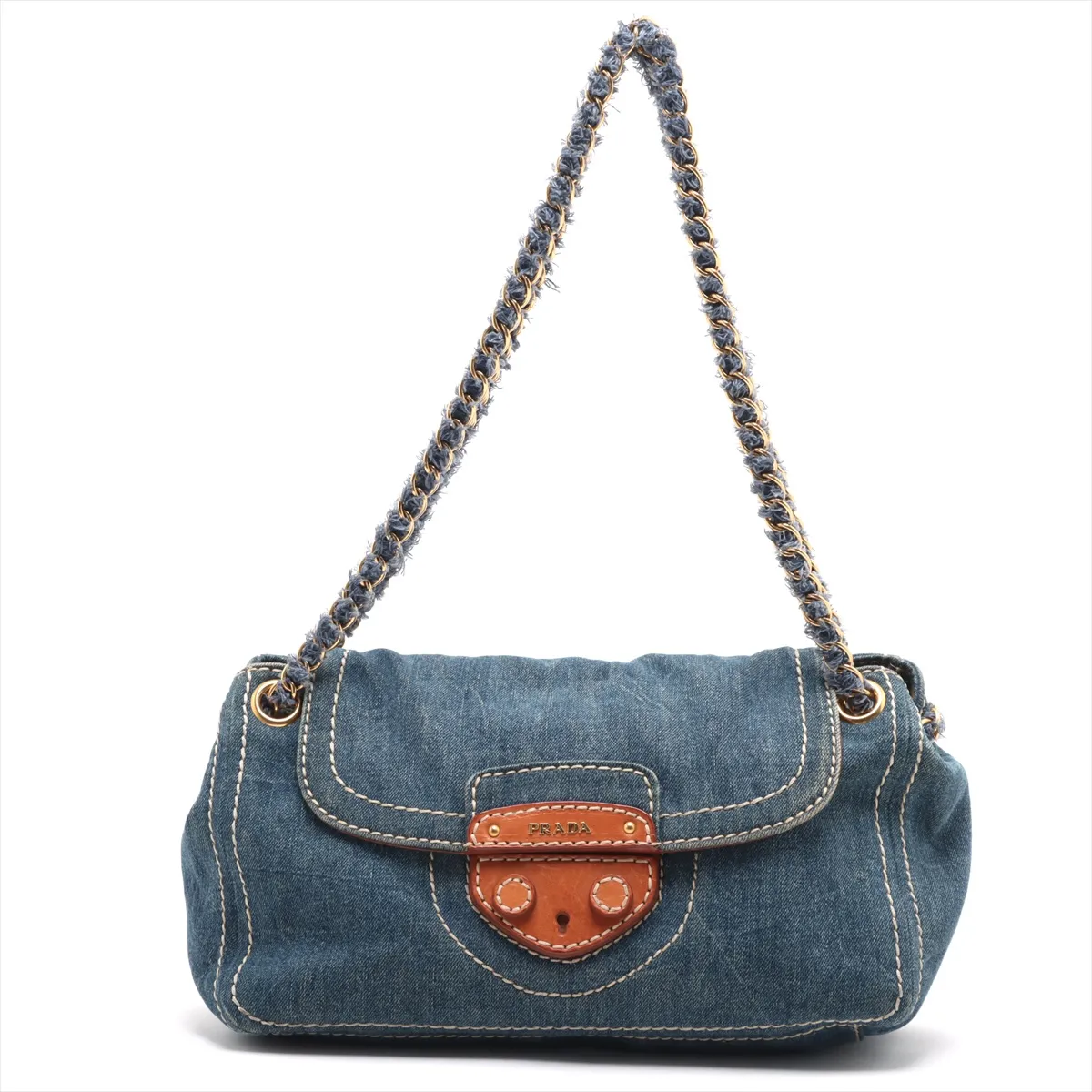denim chain shoulder bag blue