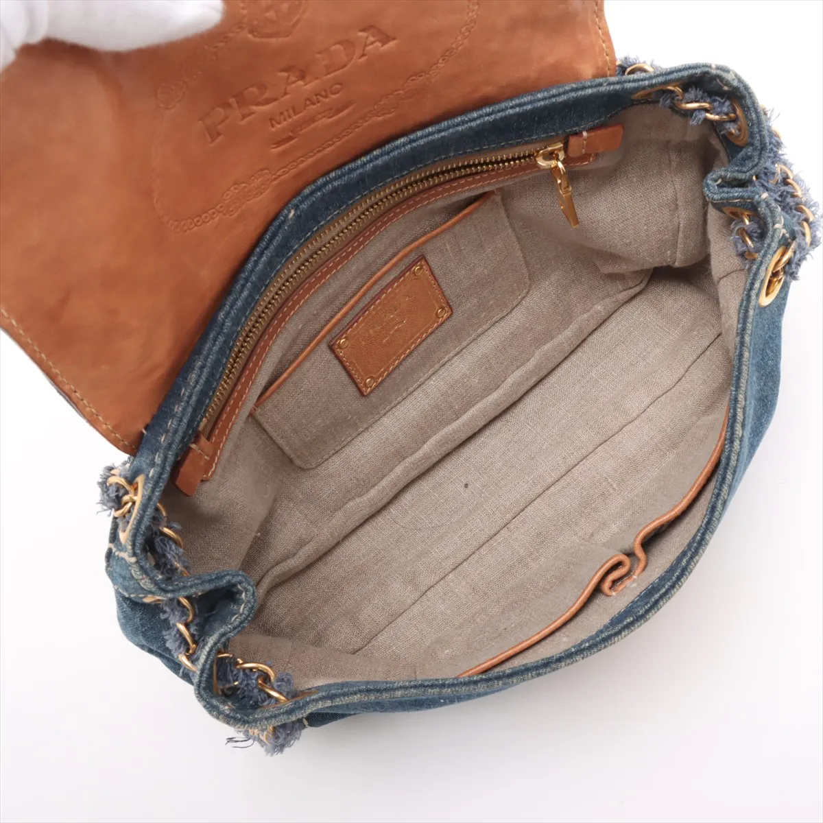 denim chain shoulder bag blue — view 7