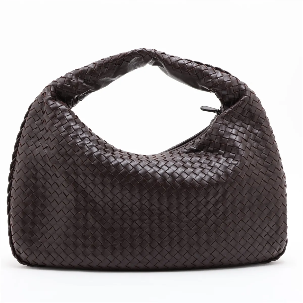 Intrecciato Hobo Leather Shoulder Bag, Brown — view 2