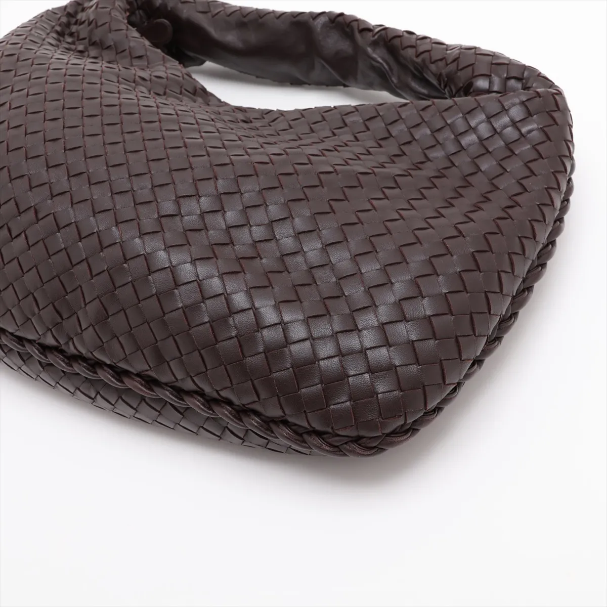 Intrecciato Hobo Leather Shoulder Bag, Brown — view 3