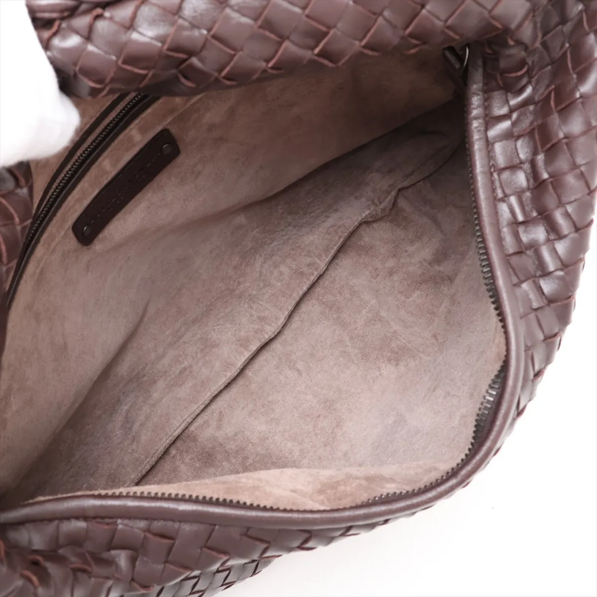 Intrecciato Hobo Leather Shoulder Bag, Brown — view 7