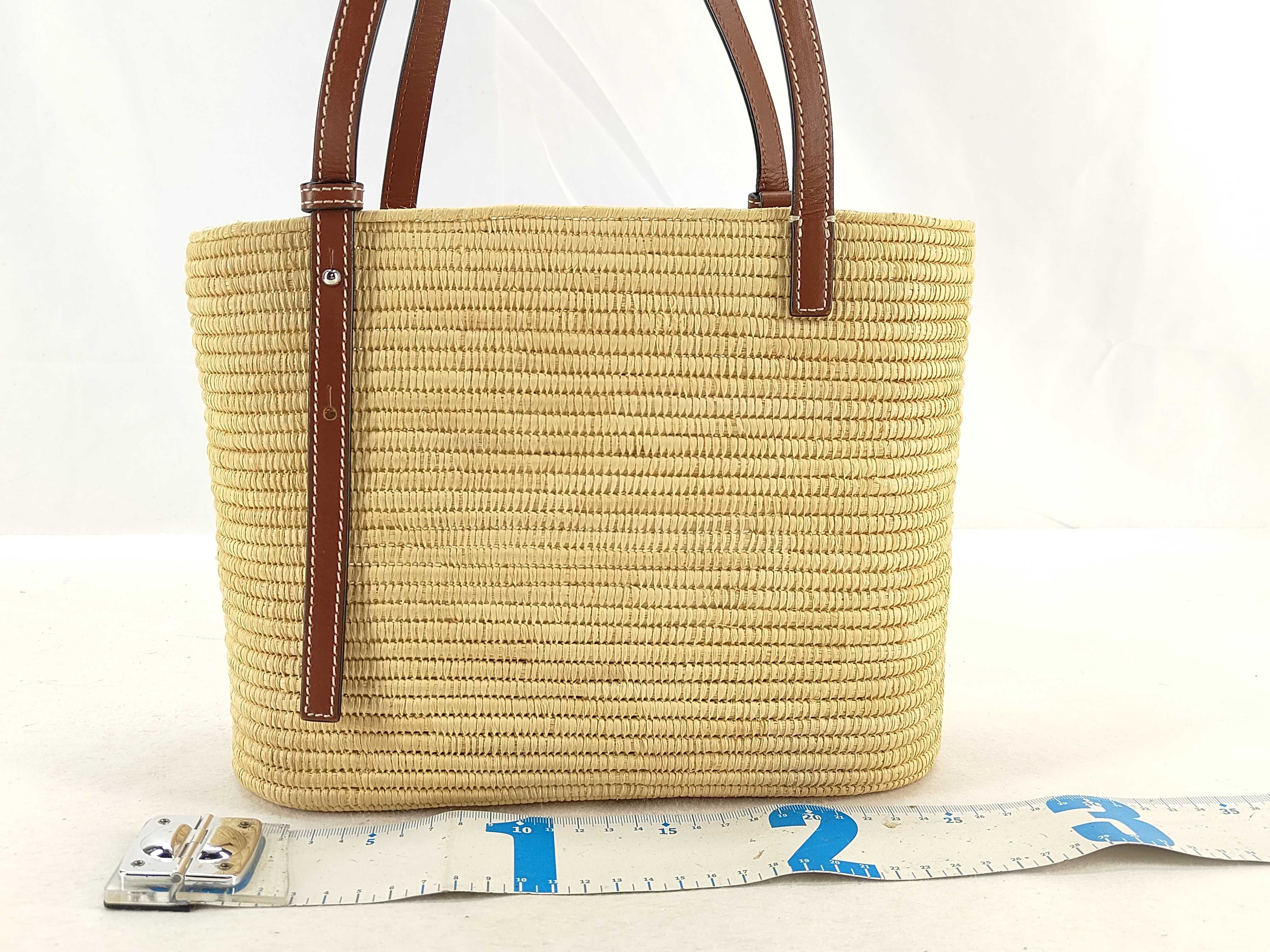 Square Basket Small Raffia x Leather Straw Bag Beige x White Tote Bag — view 2