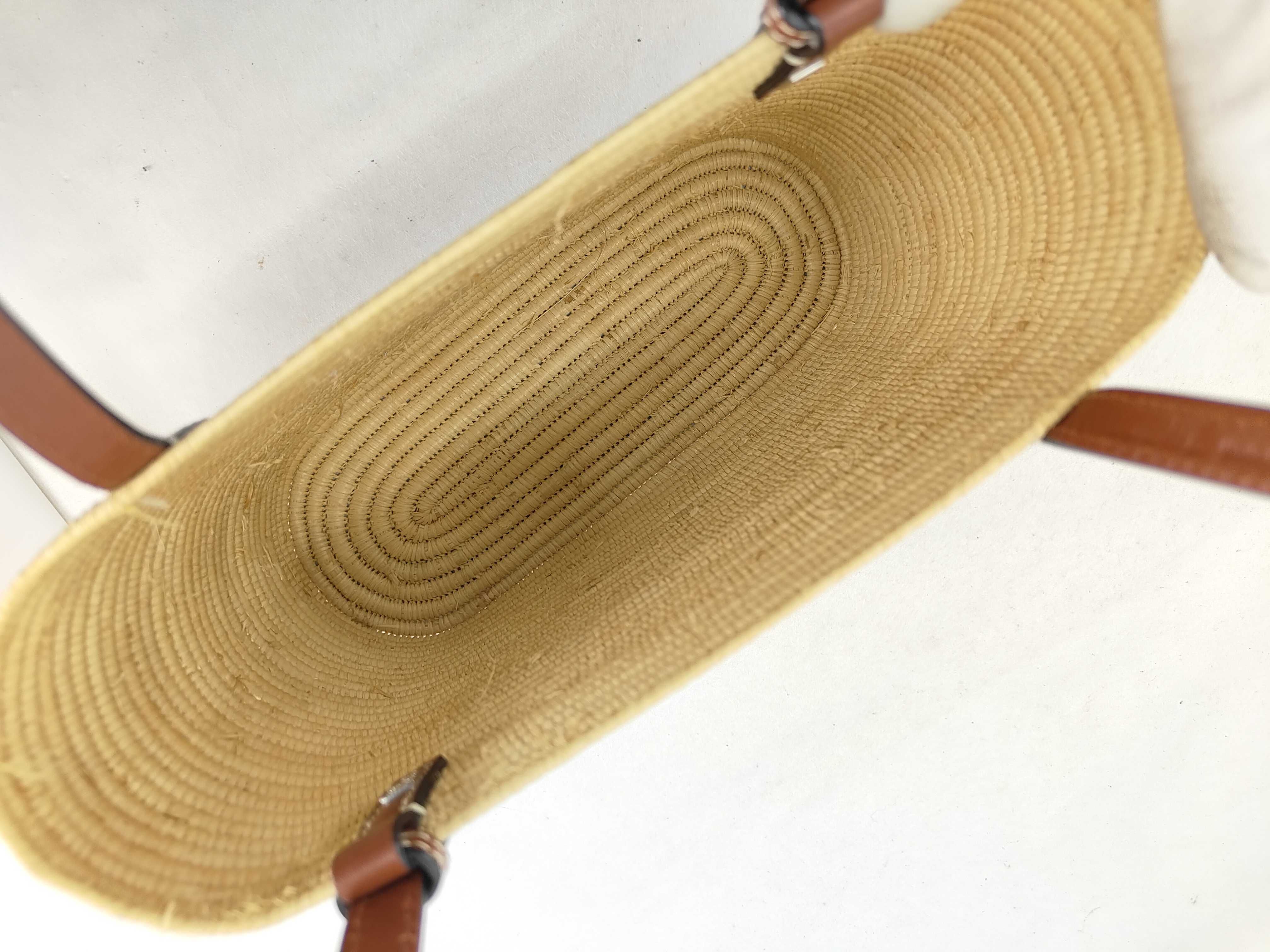 Square Basket Small Raffia x Leather Straw Bag Beige x White Tote Bag — view 11
