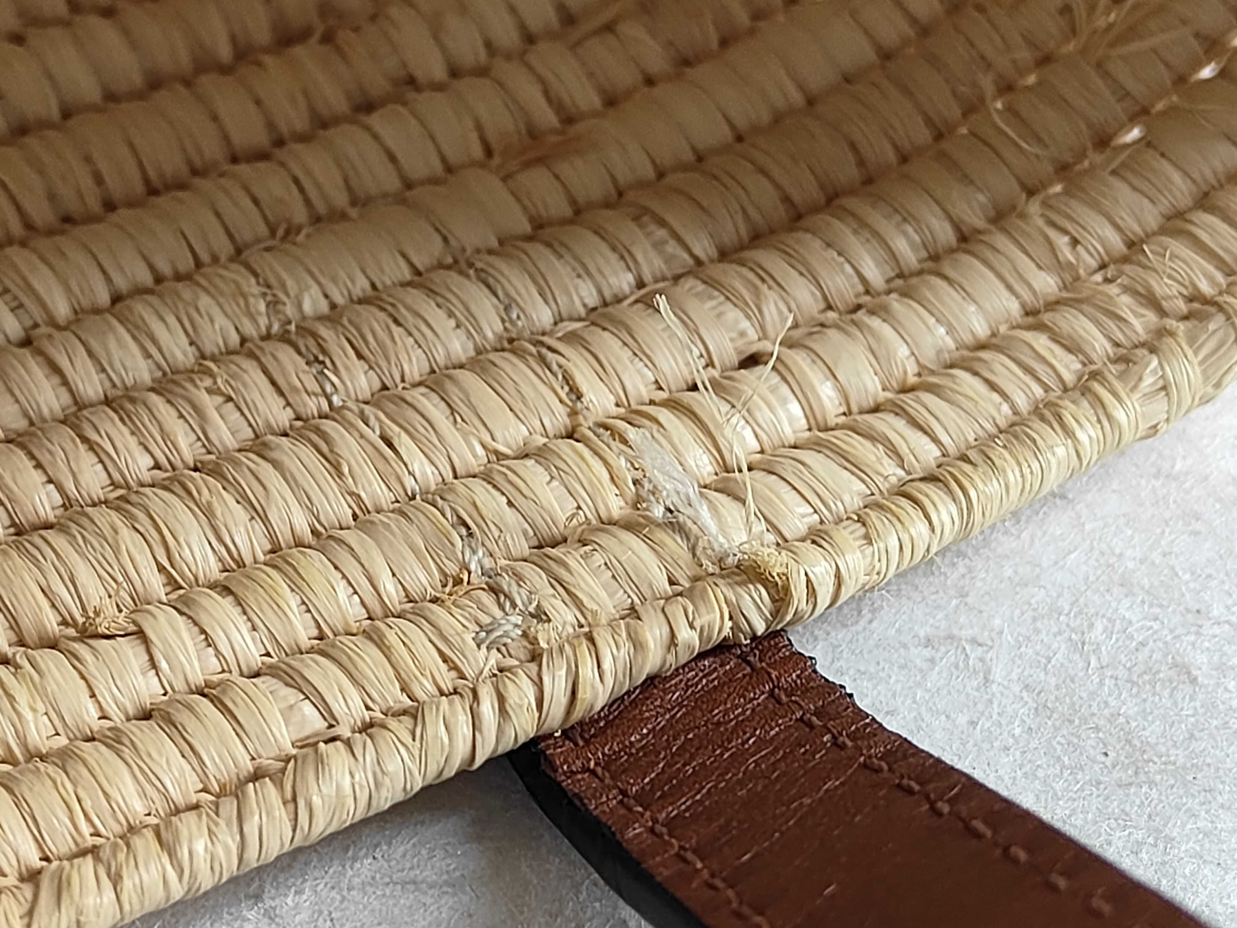 Square Basket Small Raffia x Leather Straw Bag Beige x White Tote Bag — view 14