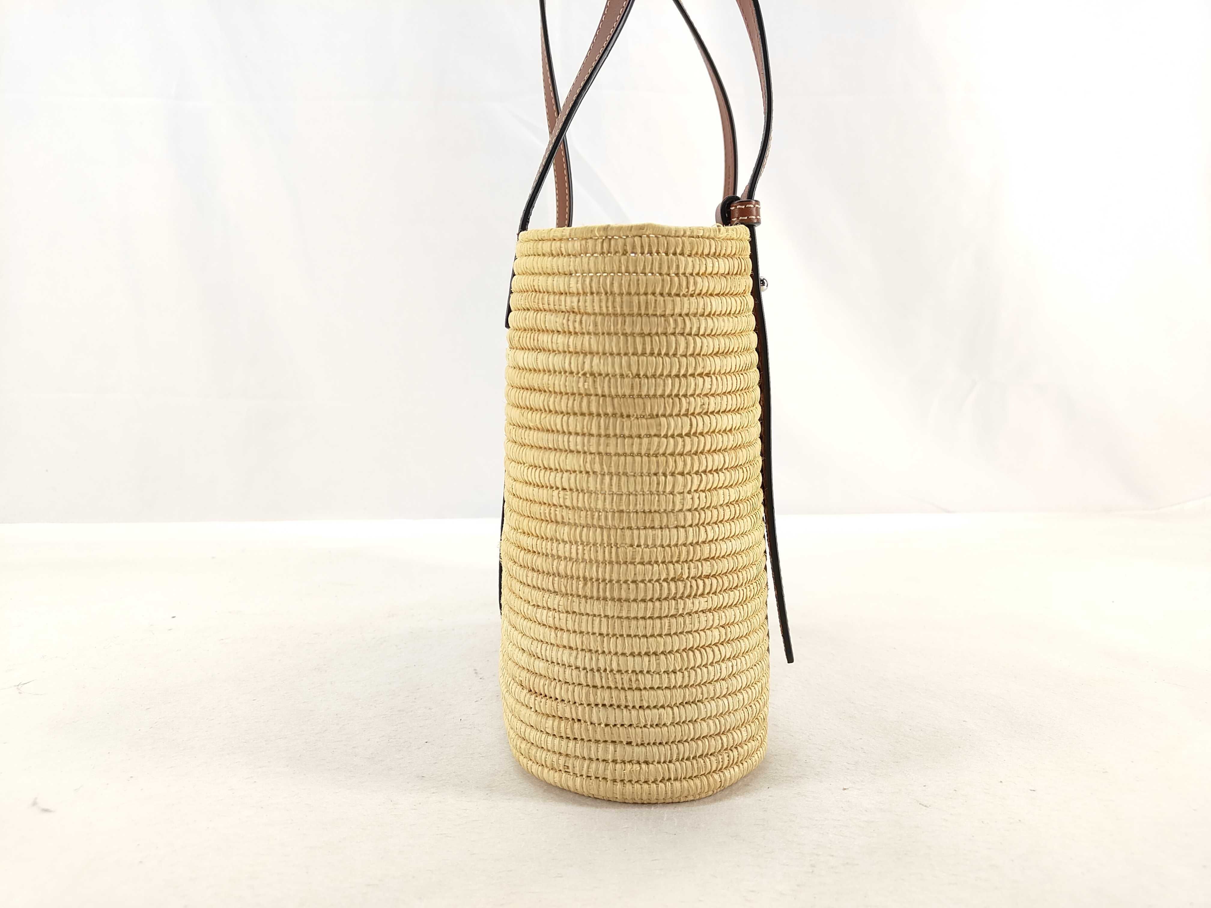 Square Basket Small Raffia x Leather Straw Bag Beige x White Tote Bag — view 3