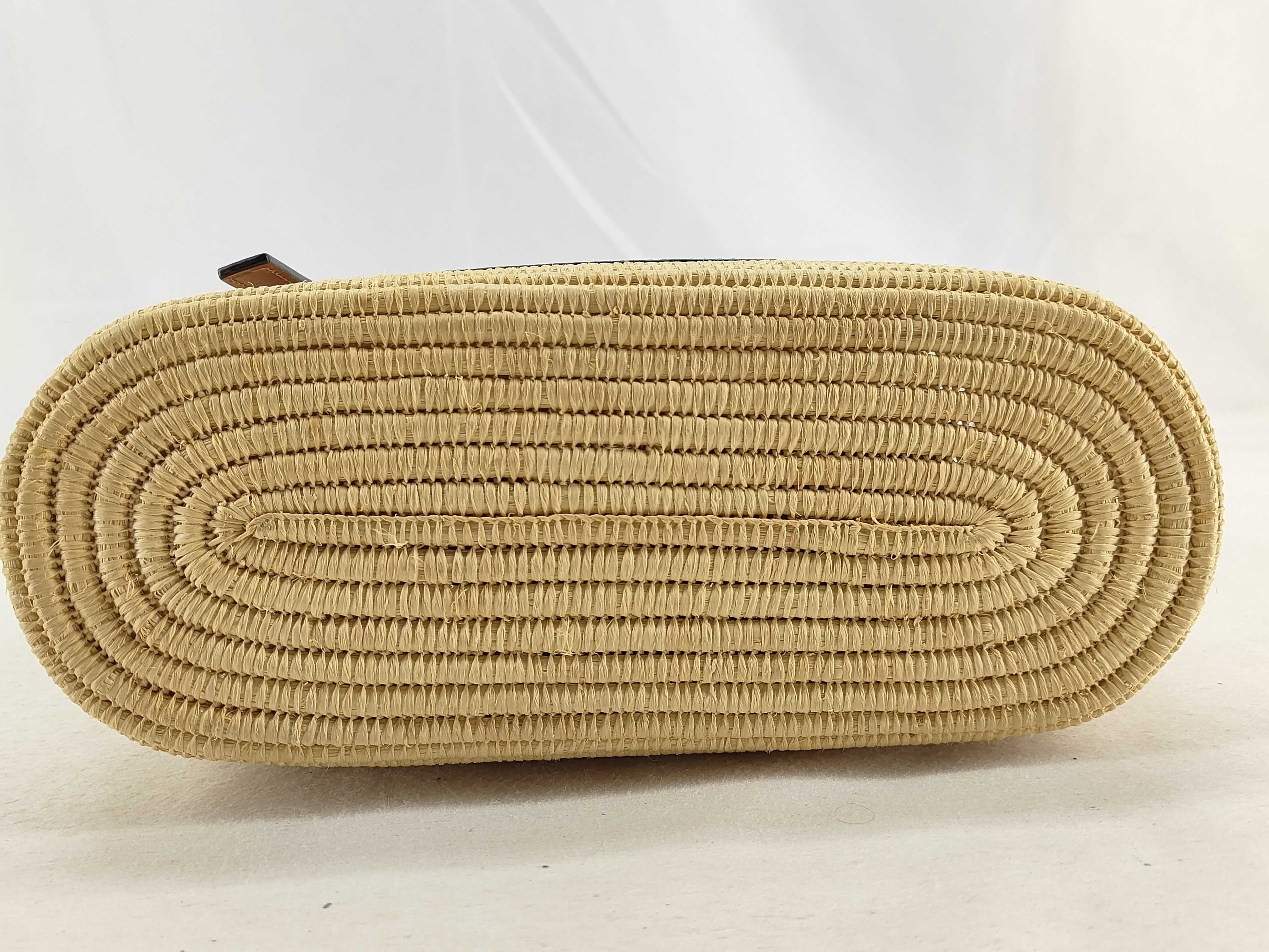 Square Basket Small Raffia x Leather Straw Bag Beige x White Tote Bag — view 10