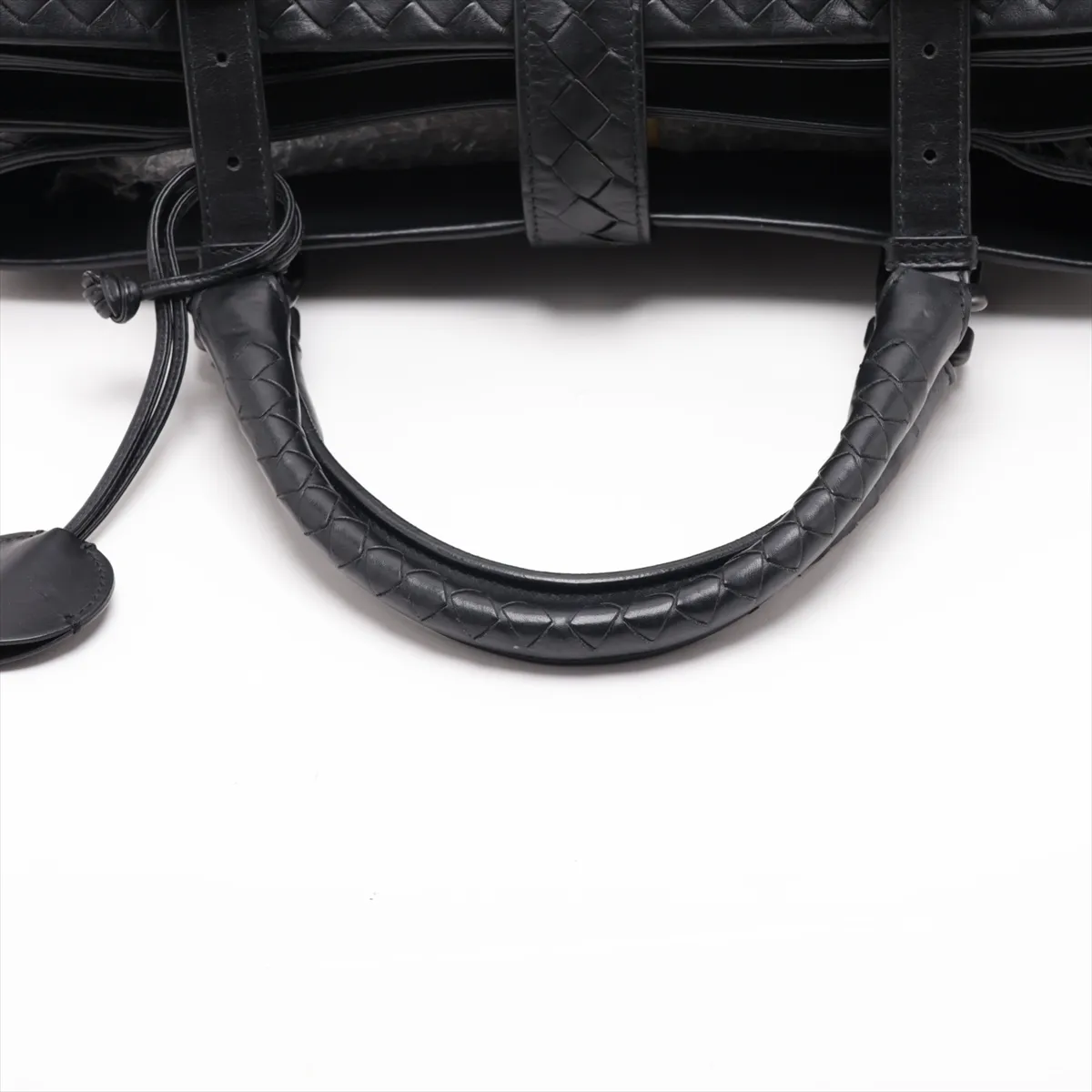 Intrecciato Roma Leather Handbag, Black — view 5