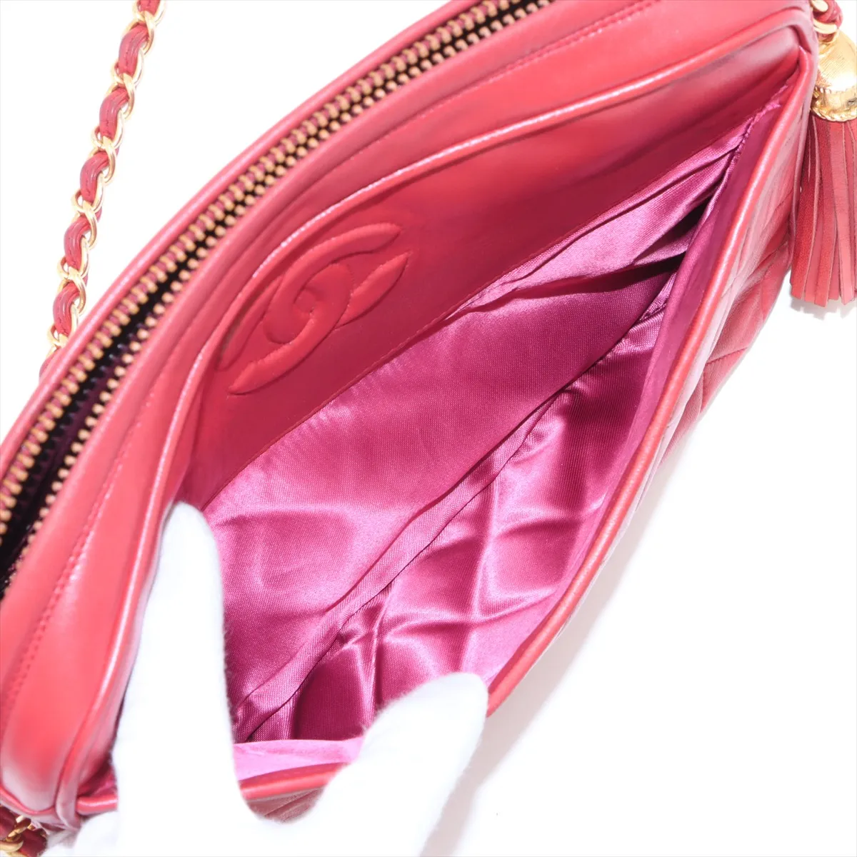 Matelasse Lambskin Chain Shoulder Bag Fringe Red Gold Hardware 0756459 Series 0 — view 8