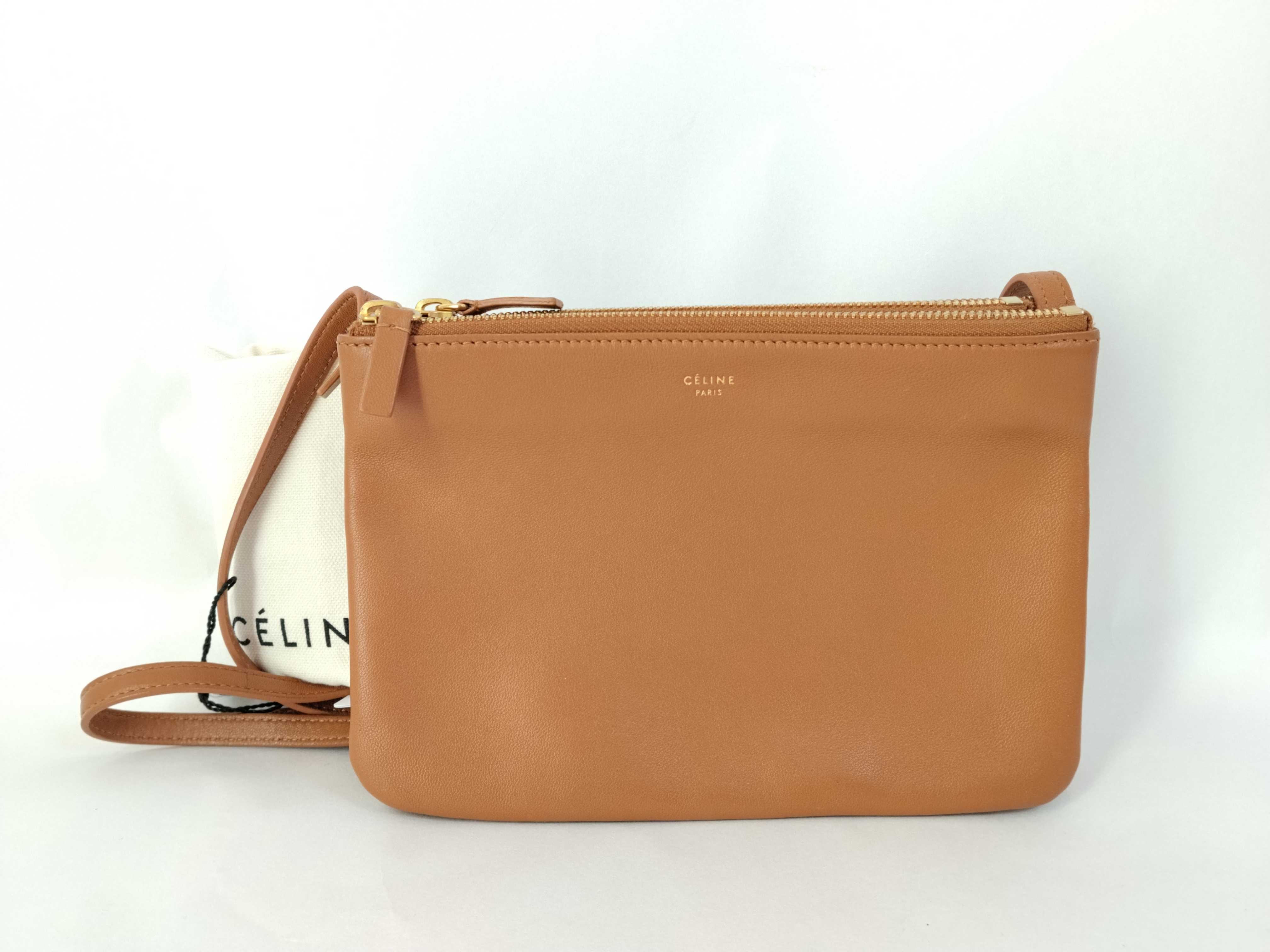 Trio Small Leather Shoulder Bag Pouch Brown Shoulder Bag