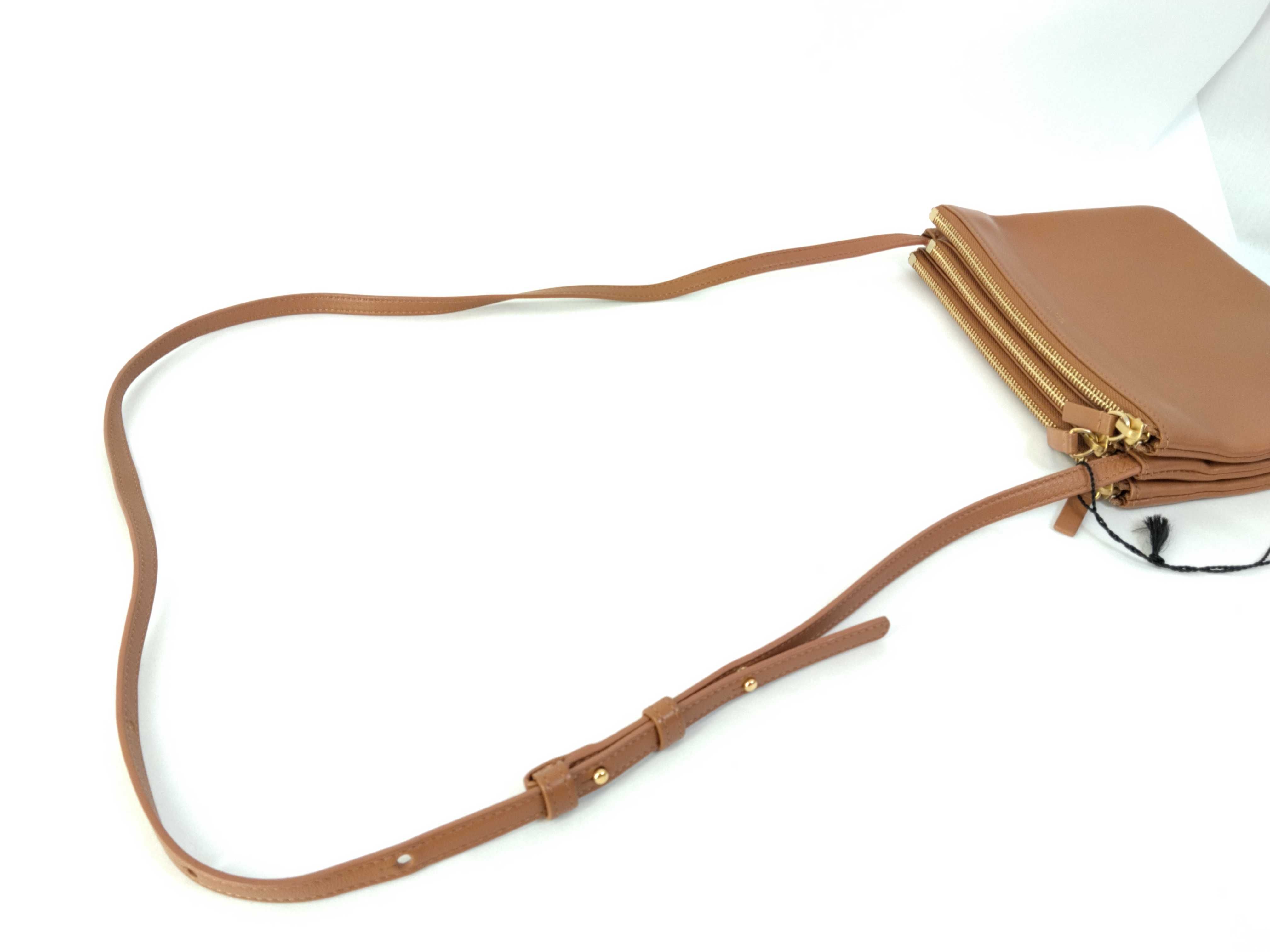 Trio Small Leather Shoulder Bag Pouch Brown Shoulder Bag — view 3