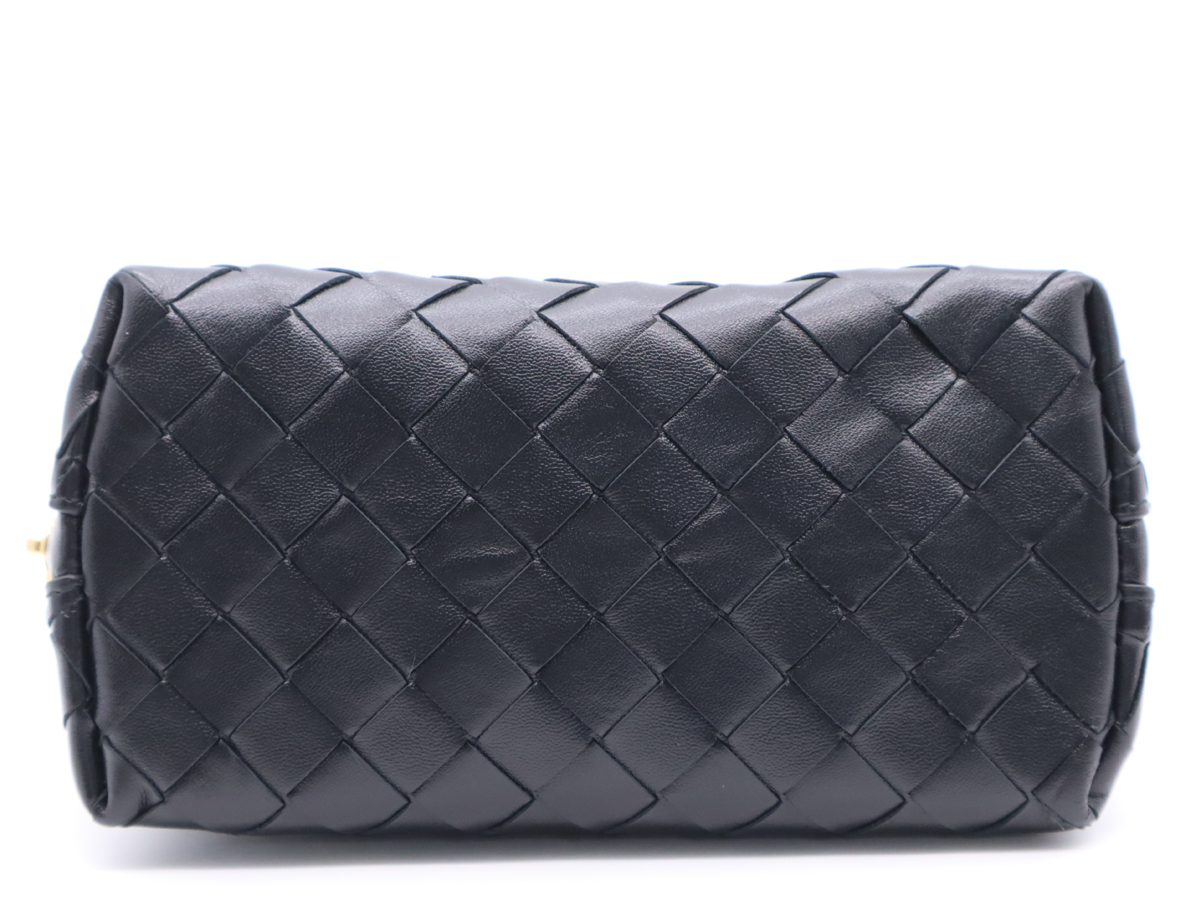 Intrecciato Leather Beauty Pouch, Black — view 4