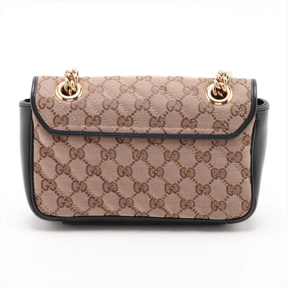 GG Canvas GG Marmont 446744 Canvas x Leather Chain Shoulder Bag Beige x Black — view 2